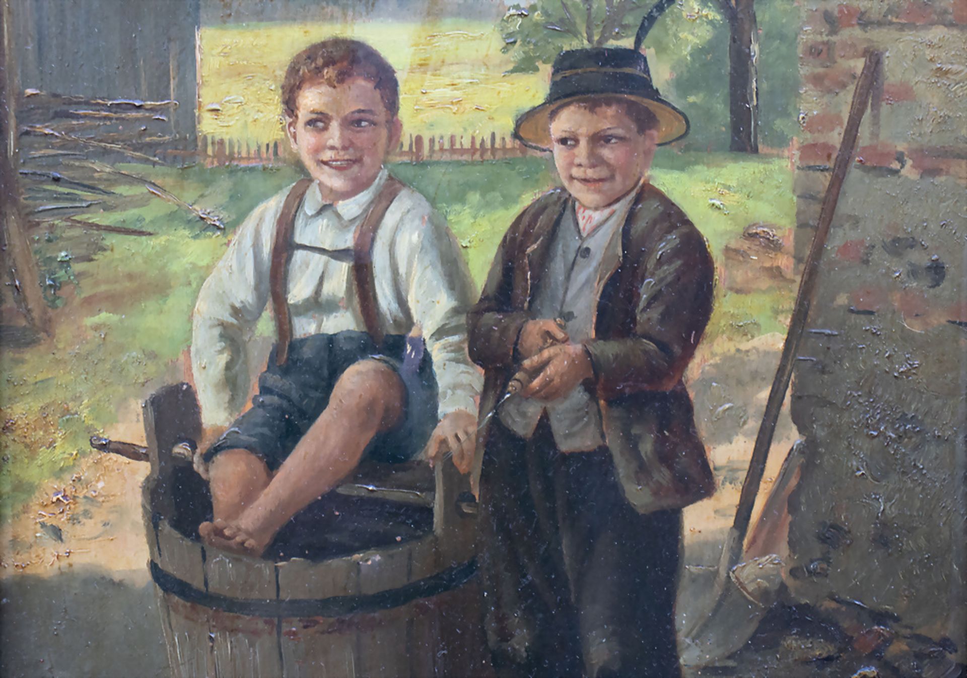 Georg HACKER (1863-1945), 'Lausbuben bei der Abkühlung' / 'Two scallywags cooling off', um 1910 - Image 4 of 5
