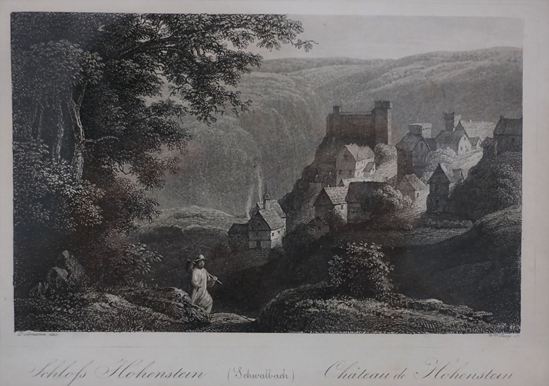 Stahlstich 'Hohenstein Schloß Schwalbach' in Oberfranken, um 1850