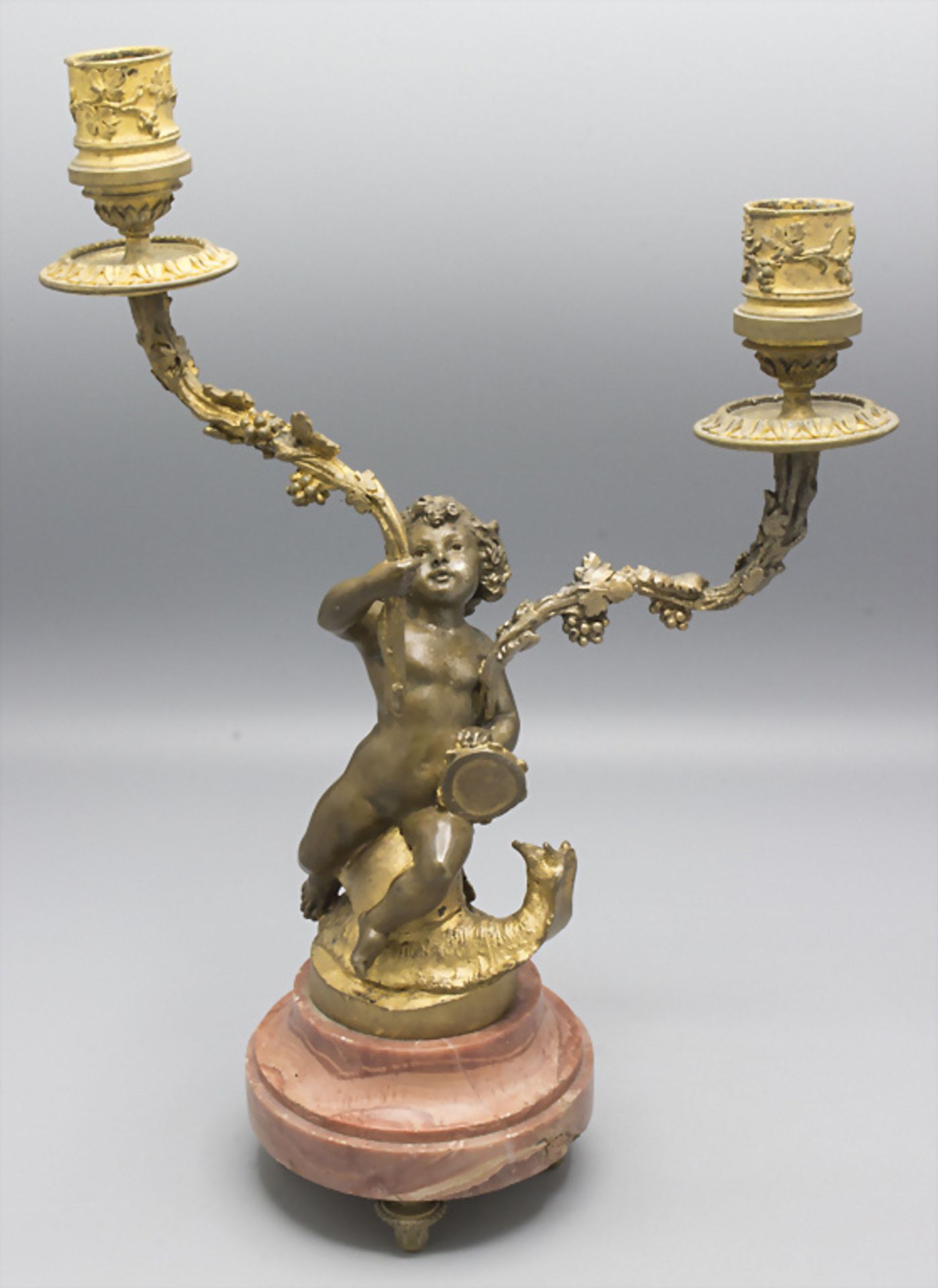 Paar figürliche Bronzeleuchter / A pair of figural candleholders with a girl and a faun on ... - Image 2 of 6