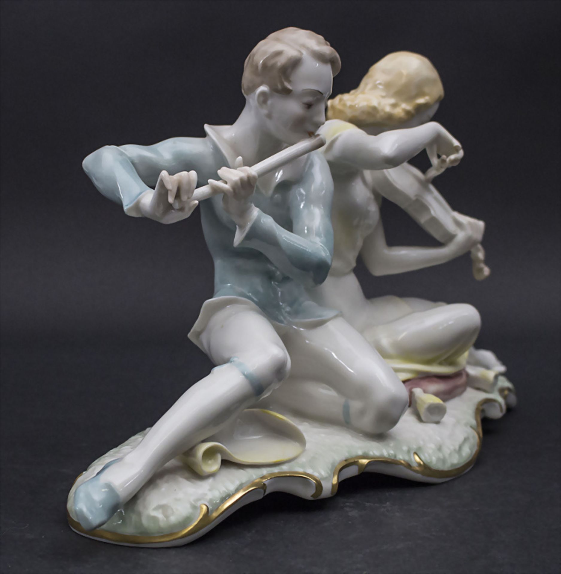 Figur 'Musizierendes Paar' / 'A couple playing music', Carl Werner, Hutschenreuther, 1. Hälfte ... - Image 3 of 8