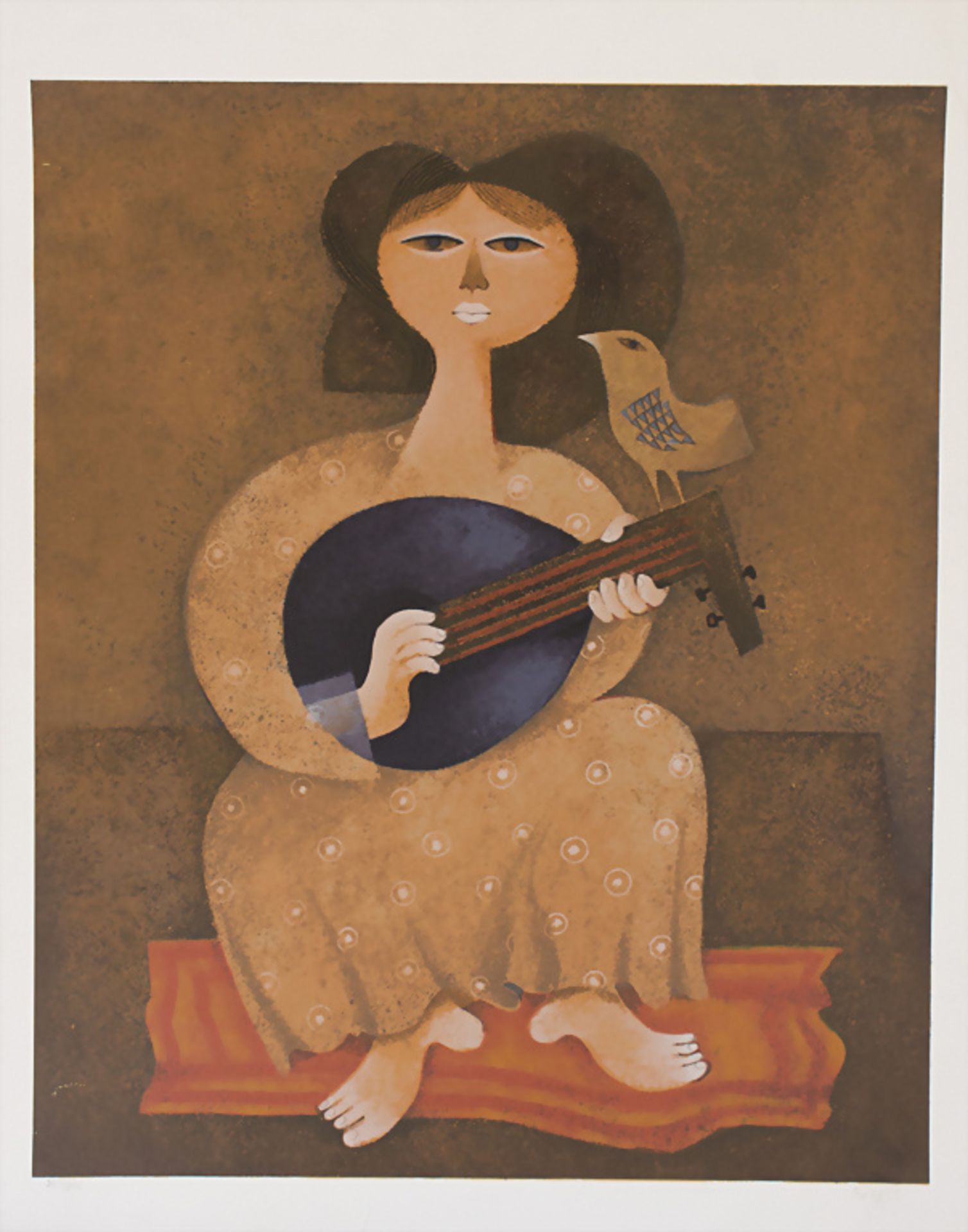Samuel Briss (*1930), 'Frau mit Vogel und Mandoline', 1970er Jahre