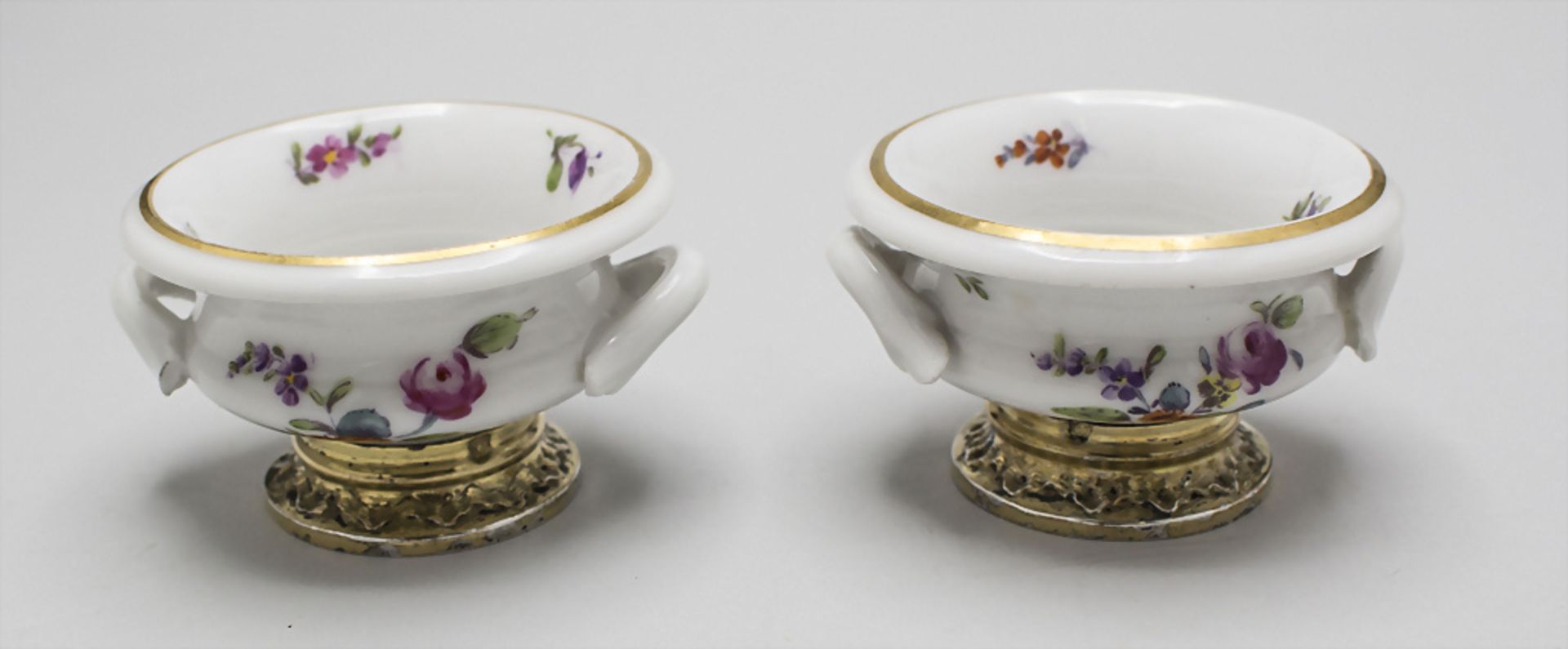 4 Gewürzschälchen mit Silbermontur / A set of four salt cellars with silver mount, Meissen, ... - Bild 3 aus 6