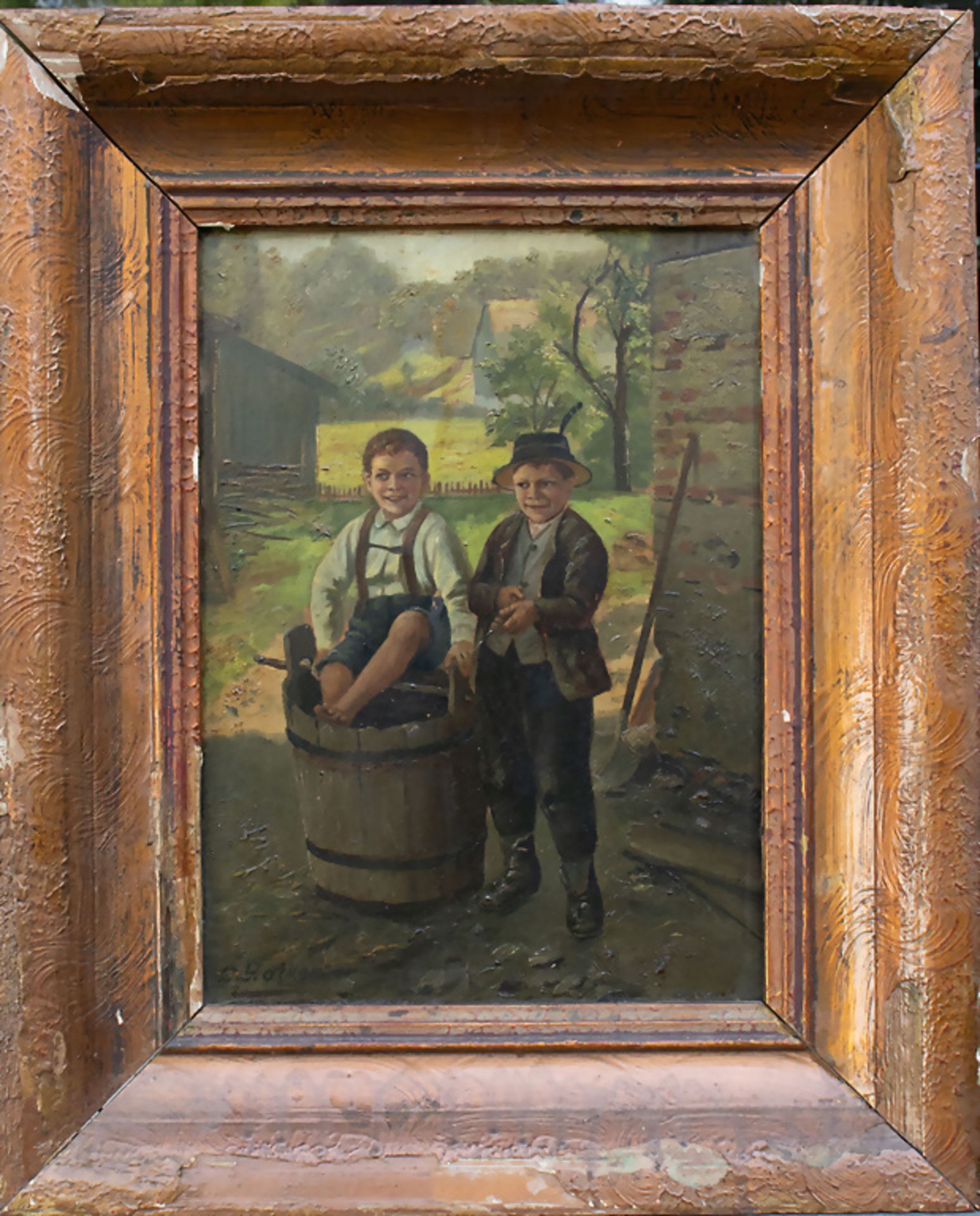 Georg HACKER (1863-1945), 'Lausbuben bei der Abkühlung' / 'Two scallywags cooling off', um 1910 - Bild 2 aus 5