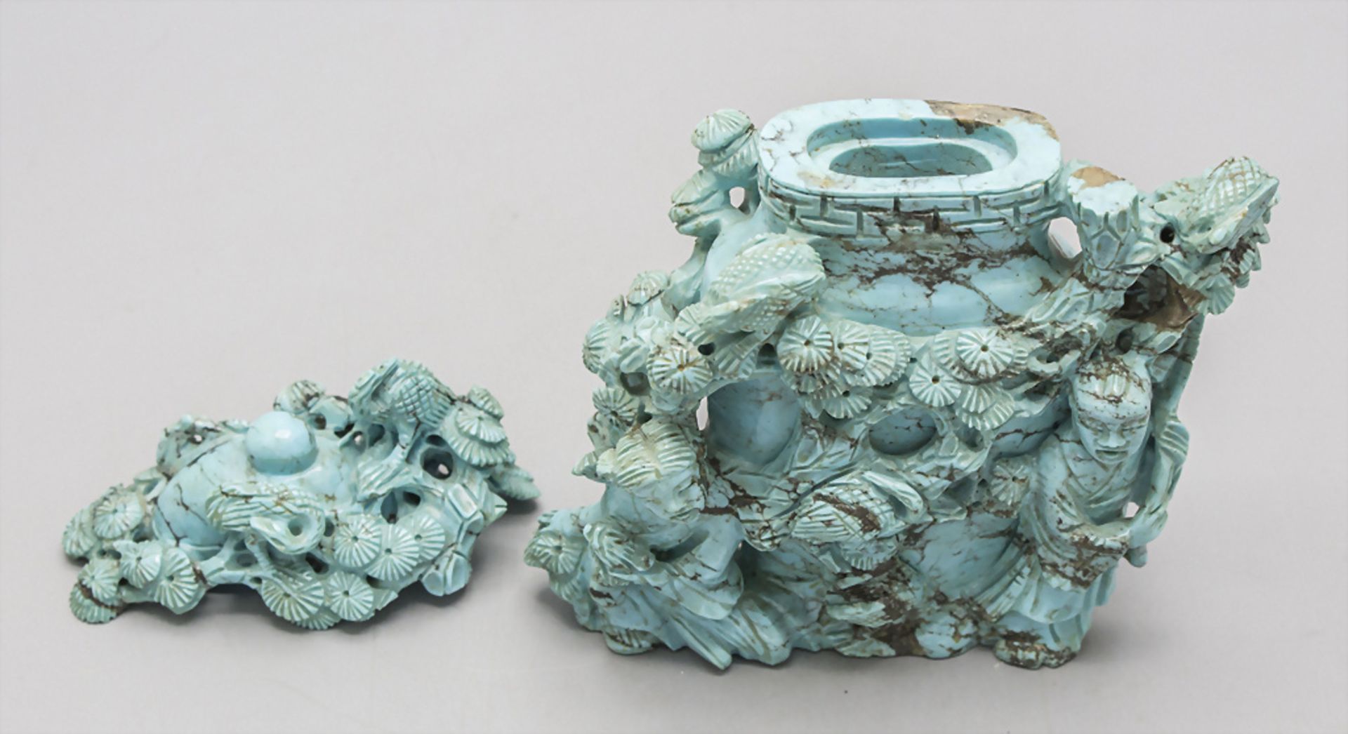 Türkis-Deckelvase / A turquoise lidded vase, China, späte Qing-Dynastie (1644-1911) - Bild 5 aus 7