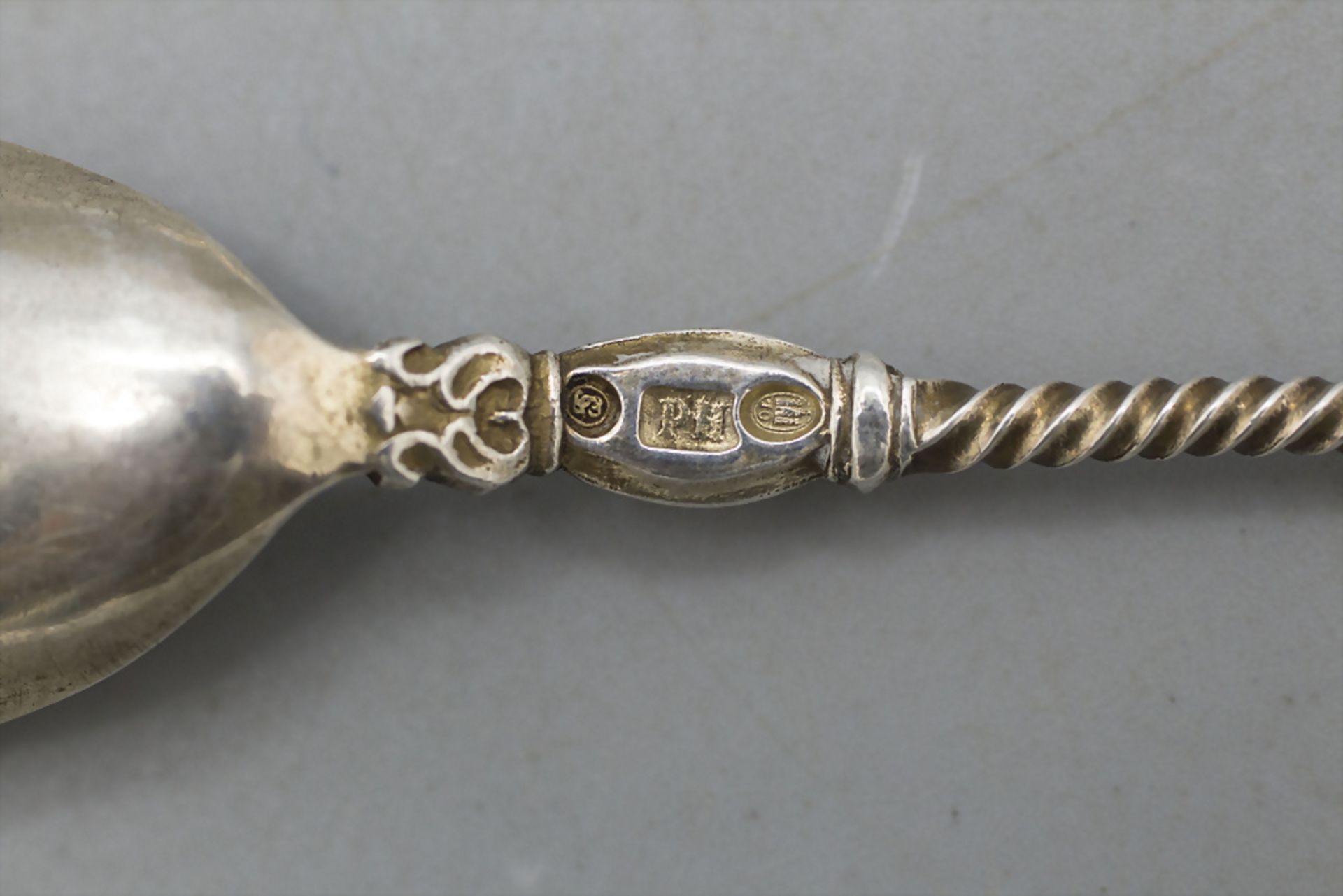 6 Löffel mit Putto-Kopf / 6 silver spoons with cherub head, Simon Groth/P. Hertz, Dänemark, 1870 - Bild 2 aus 3