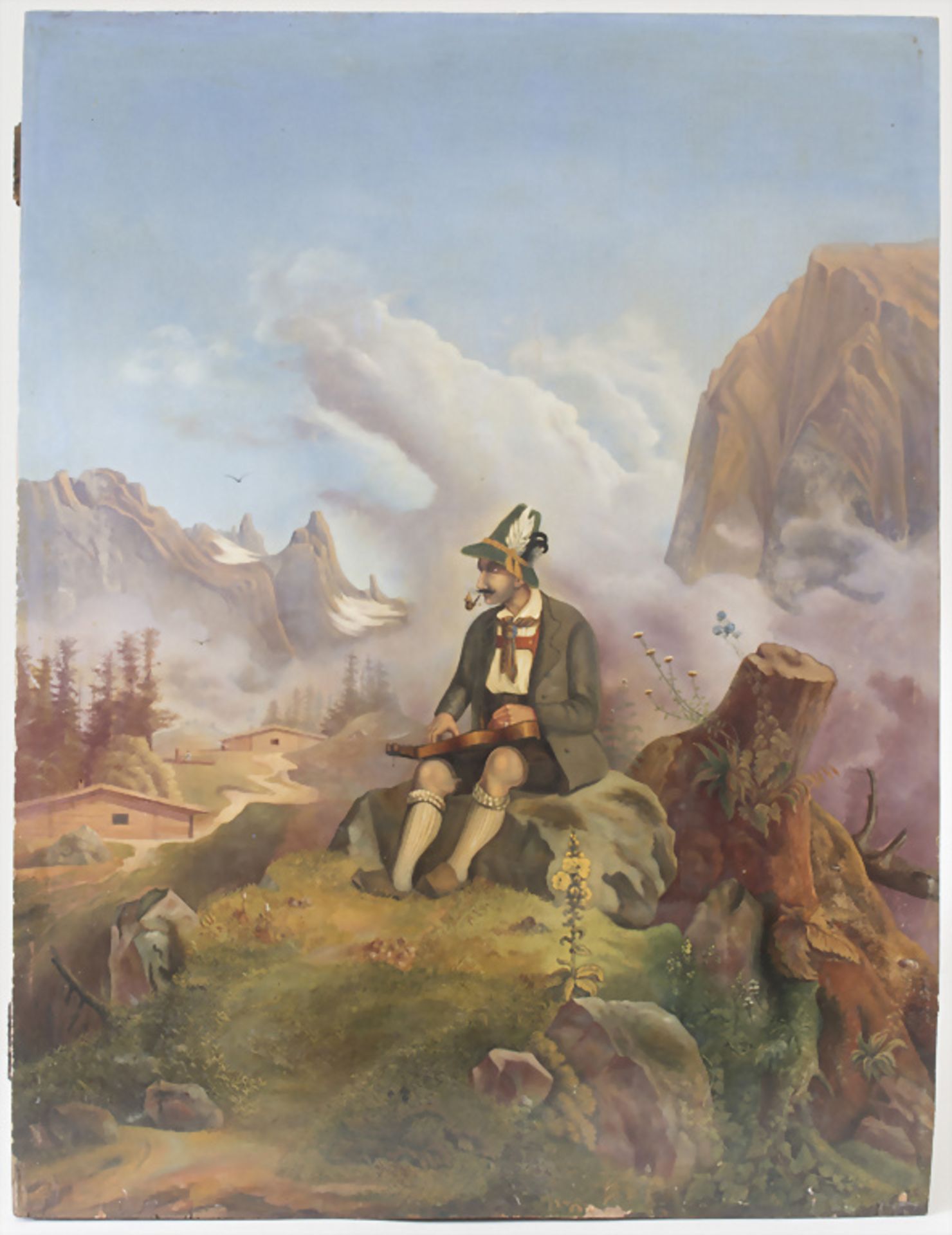 Ludwig Halauska (1827-1882), 'Gebirgslandschaft mit Zitherspieler' / 'A mountain landscape ...