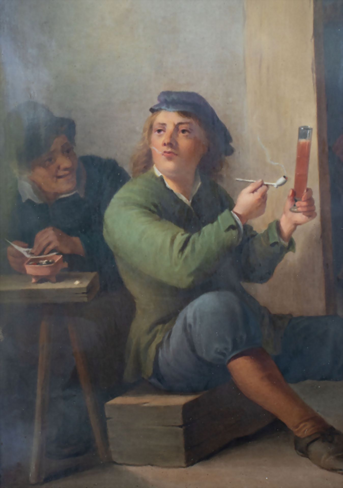 Porzellanbild 'Die Pfeifenraucher' / A porcelain painting 'Pipe smokers', 19. Jh. - Bild 3 aus 8