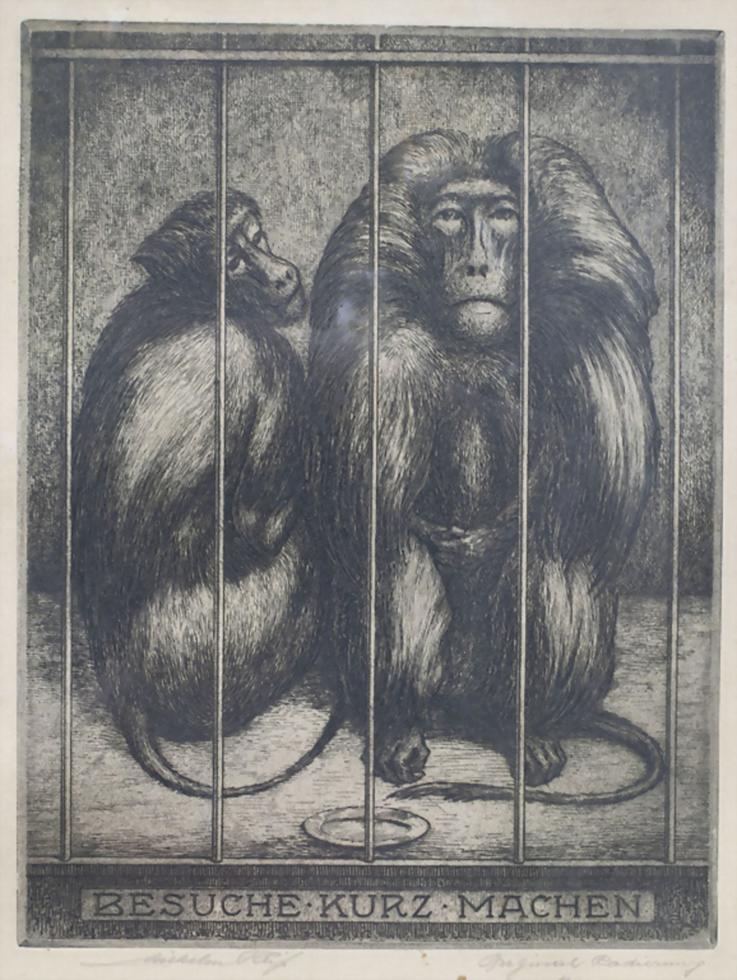 Wilhelm Reif (20. Jh.) 'Paviane im Käfig - Besuche Kurz machen', um 1920