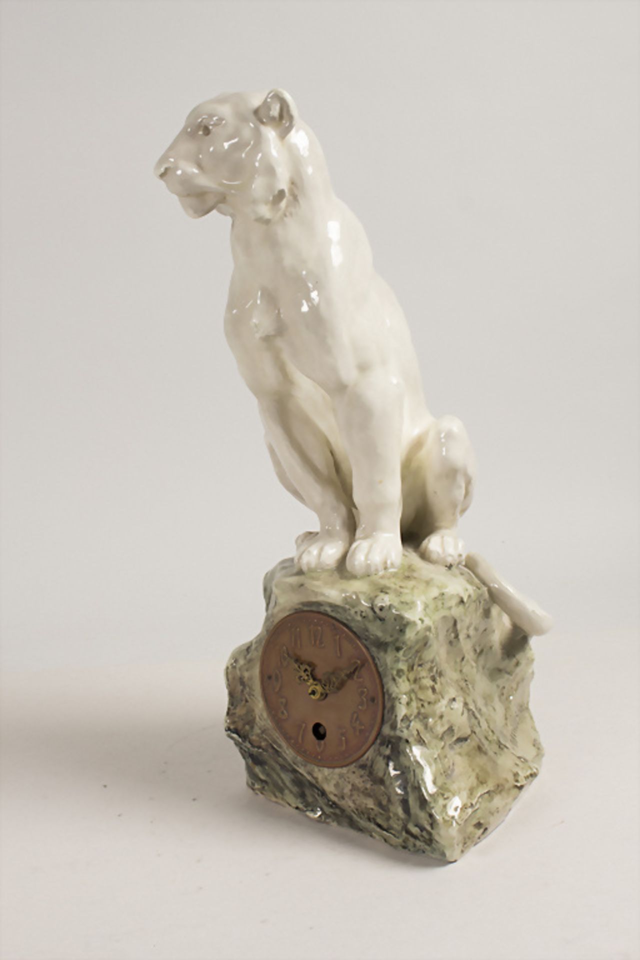 Jugendstil Tischuhr mit großer Raubkatze / An Art Nouveau table clock with a tiger or lion, ... - Image 7 of 8
