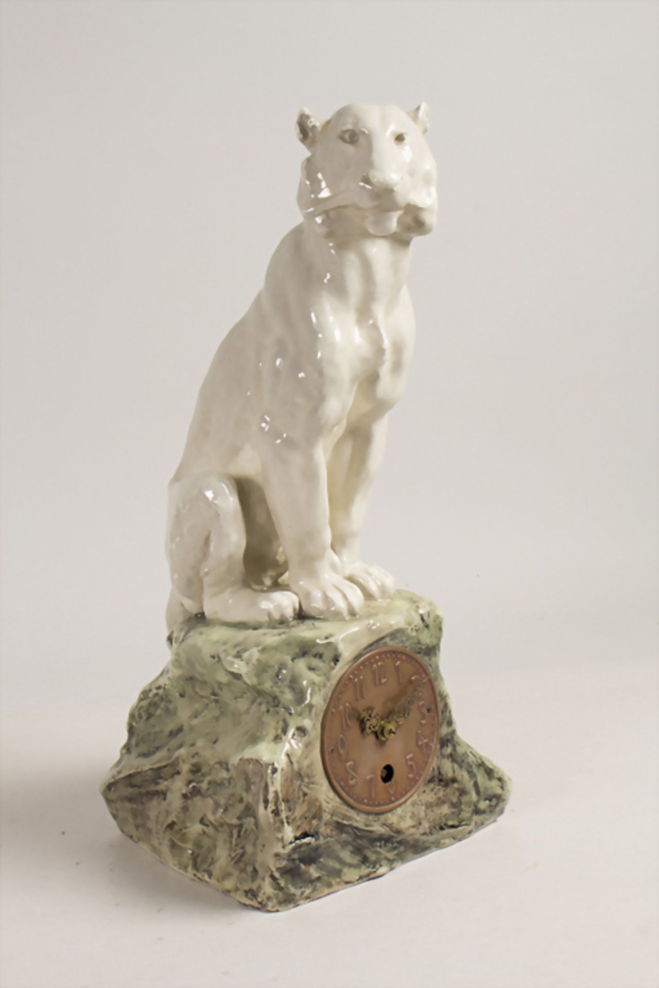 Jugendstil Tischuhr mit großer Raubkatze / An Art Nouveau table clock with a tiger or lion, ... - Bild 2 aus 8