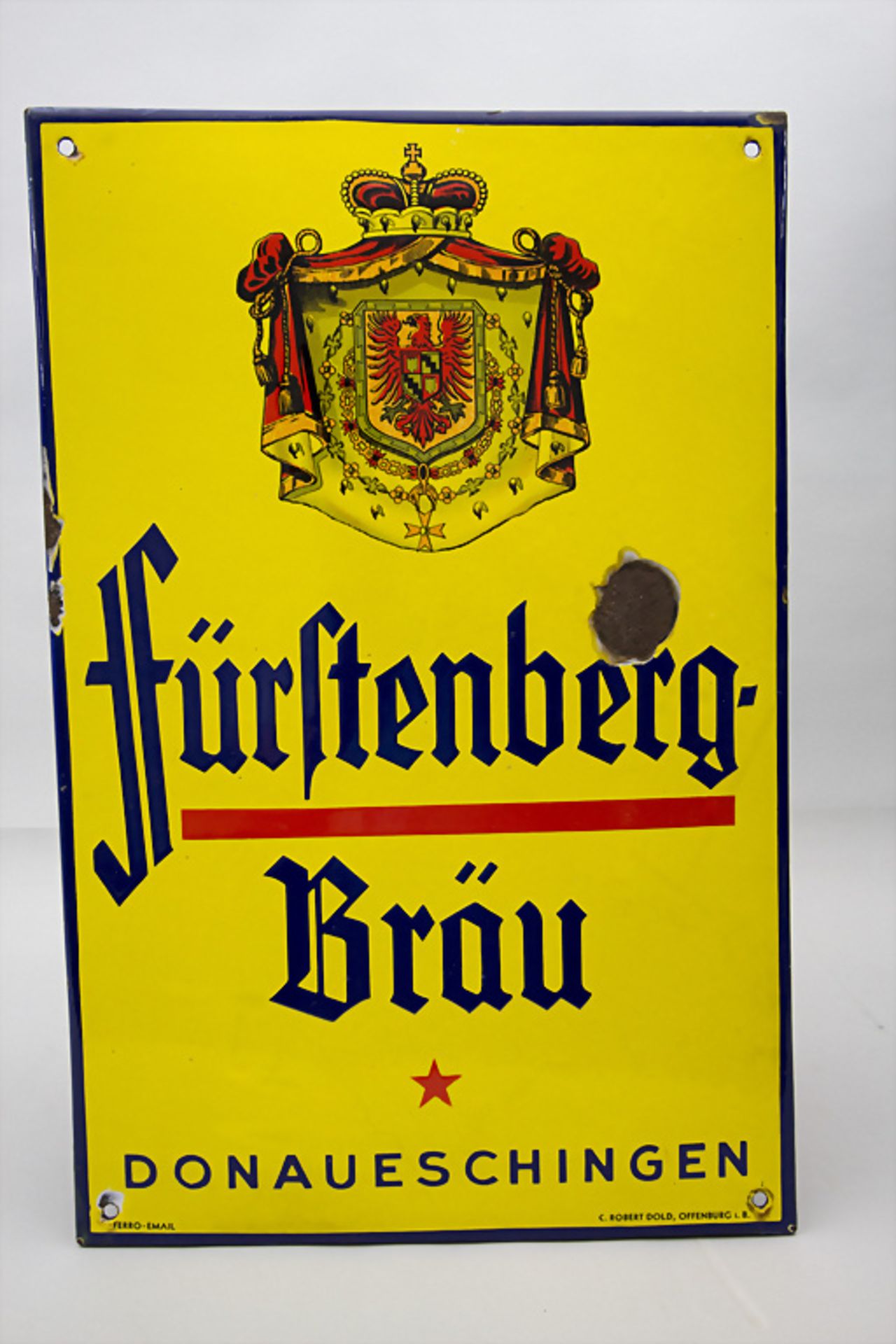 Emailschild / Reklameschild, Brauerei 'Fürstenberg Bräu Donaueschingen', um 1925