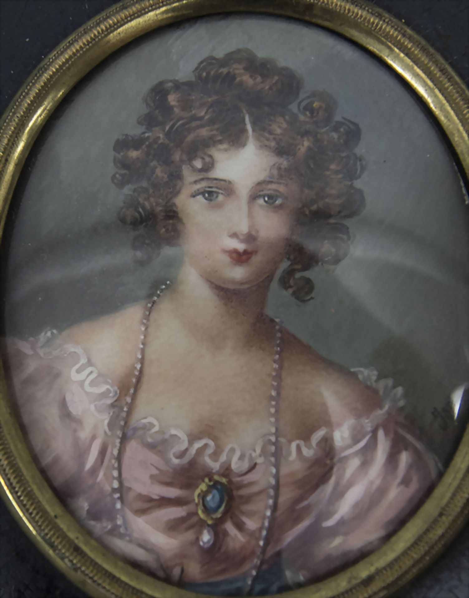 Miniaturporträt einer jungen Dame / A miniature portrait of a young lady, Frankreich, Mitte 19. Jh. - Bild 2 aus 4