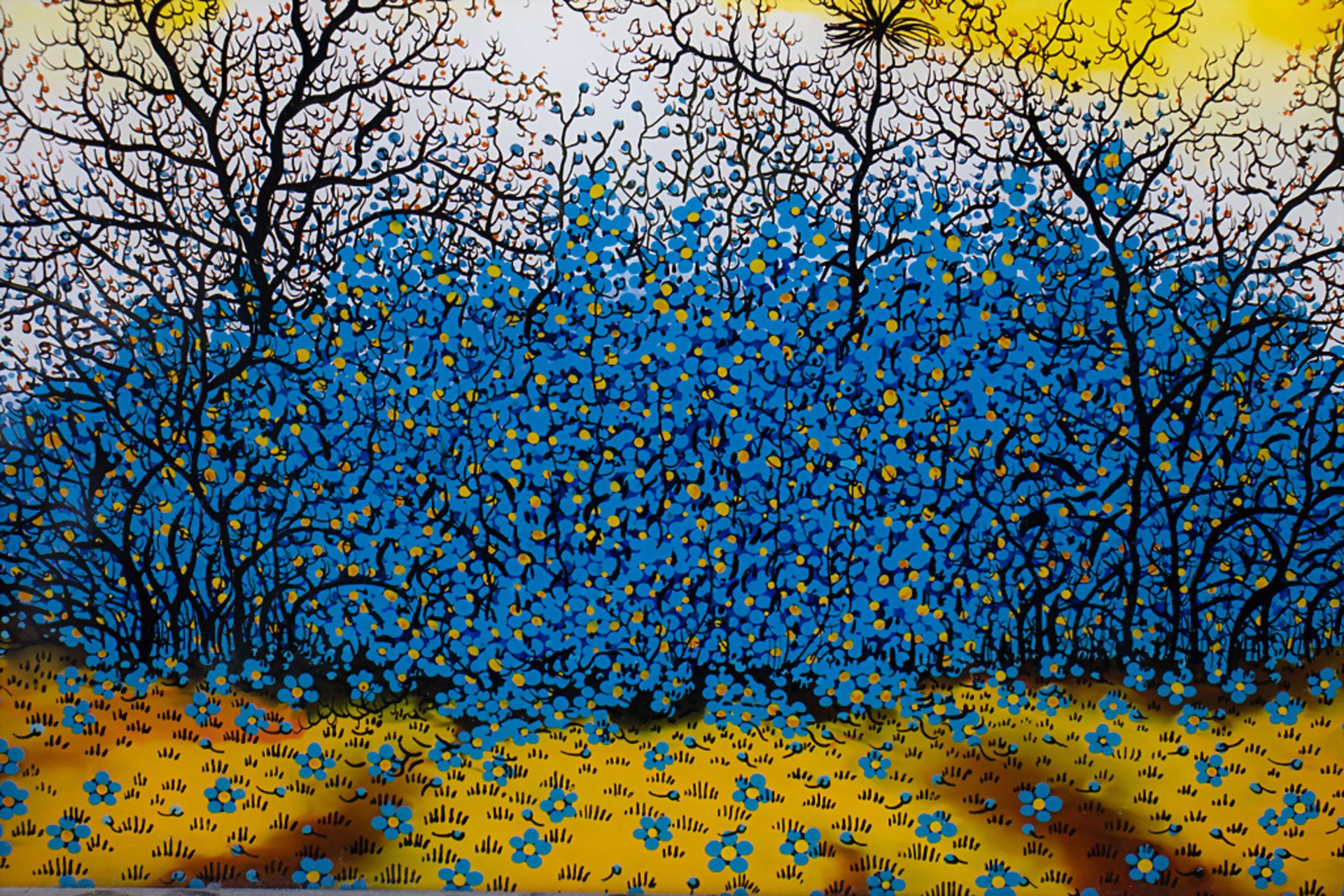 Hinterglasbild 'Frühling (blauer Busch)' / A reverse glass painting 'Springtime (blue bush)', ... - Bild 4 aus 5