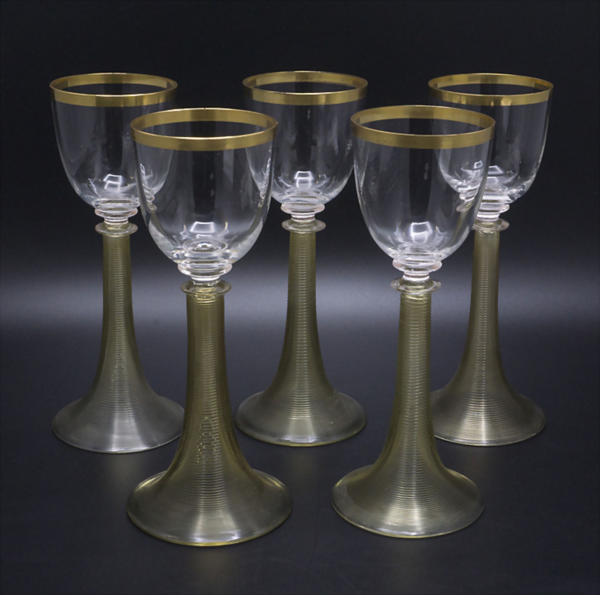 5 Jugendstil Weingläser / 5 Art Nouveau wine glasses, Theresienthal, um 1900