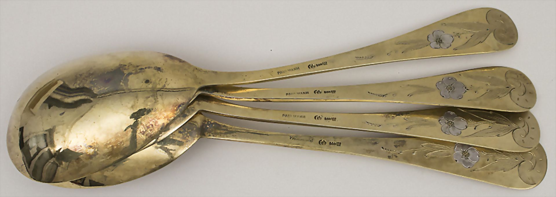 Vorlegebesteck im Etui / 4 serving spoons in a box, Bruckmann & Söhne, Heilbronn, um 1900 - Image 3 of 4