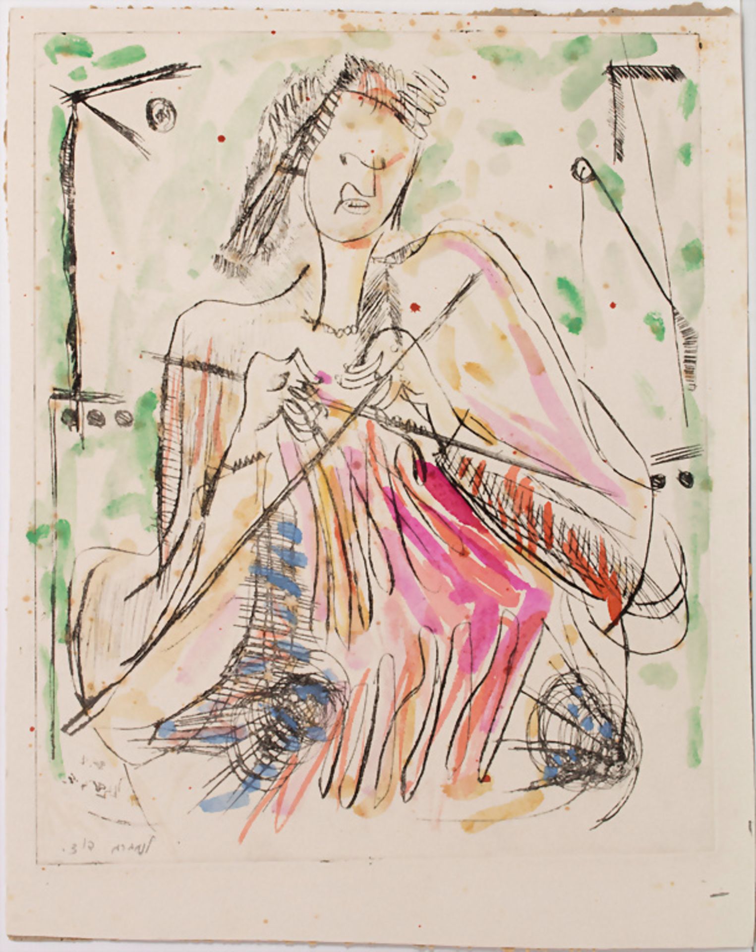 David Lan-Bar (1912-1987), 'Strickende' / A knitting woman' - Bild 2 aus 3
