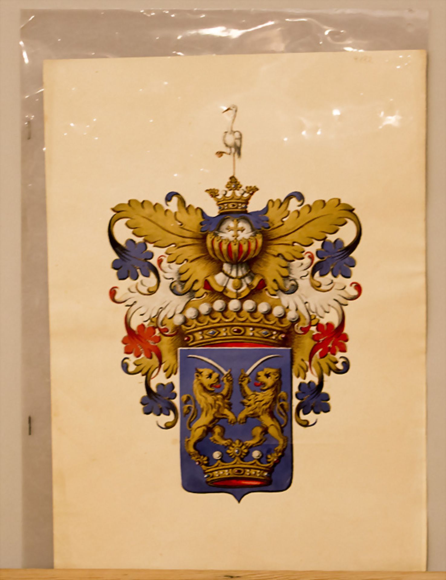 Heraldik, 3 Blätter mit Adelswappen / Heraldry, 3 sheets with noble coat of arms - Image 2 of 3