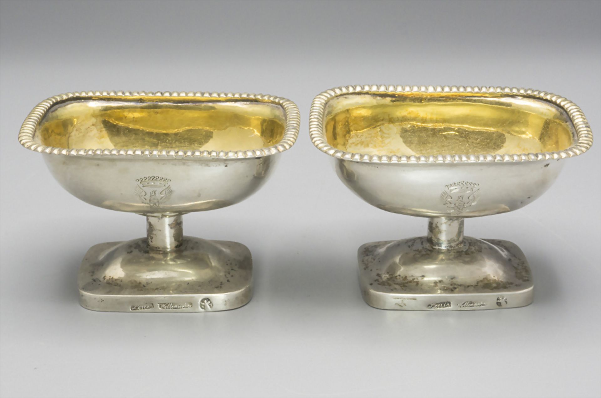 Paar Gewürzschälchen / Salieren / A pair of silver salt cellars, Louis Wollenweber, München, 1827 - Image 2 of 6