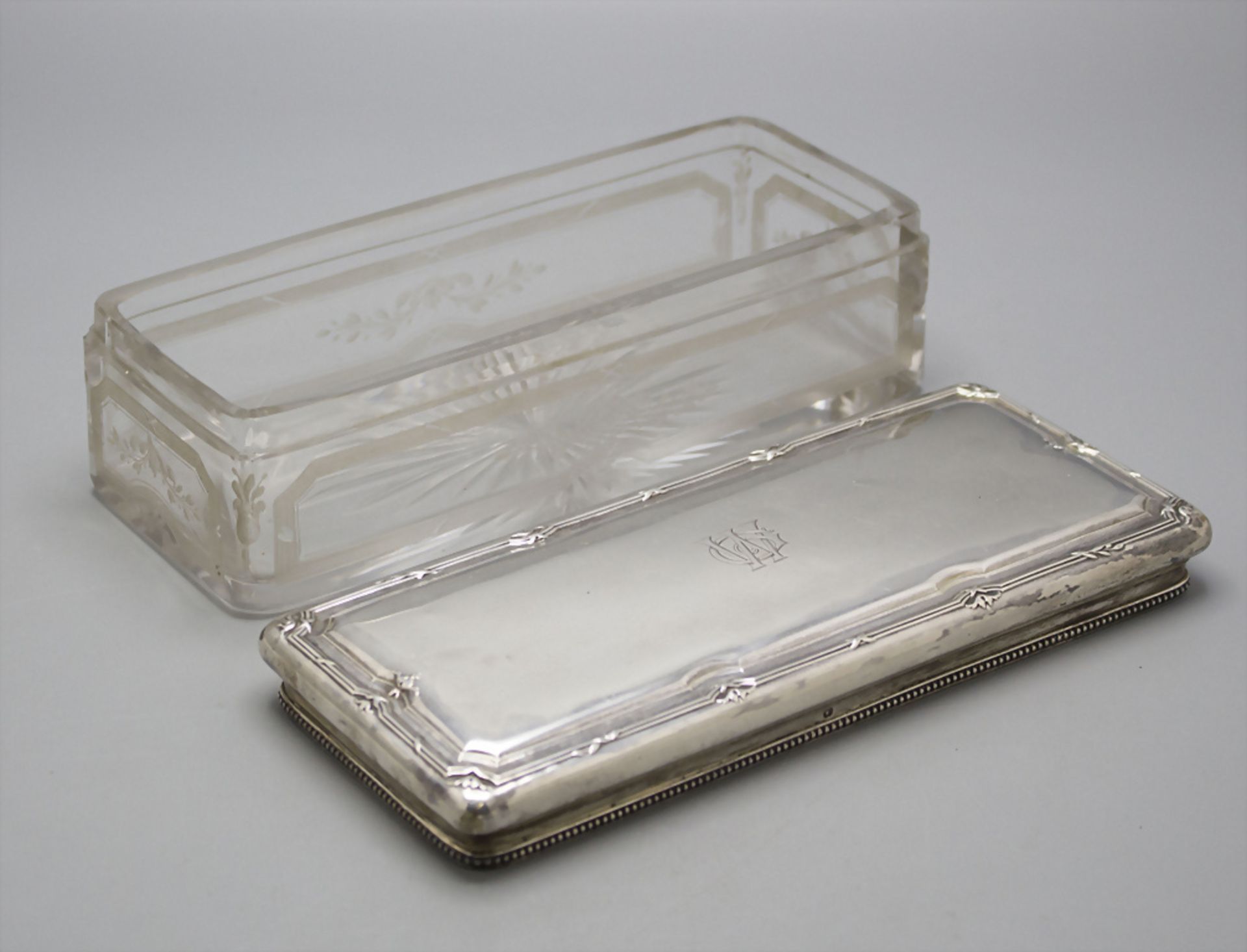 Große Glasdose mit Silberdeckel / A large glass box with a silver lid, Henri Gabert, Paris, ... - Bild 5 aus 7