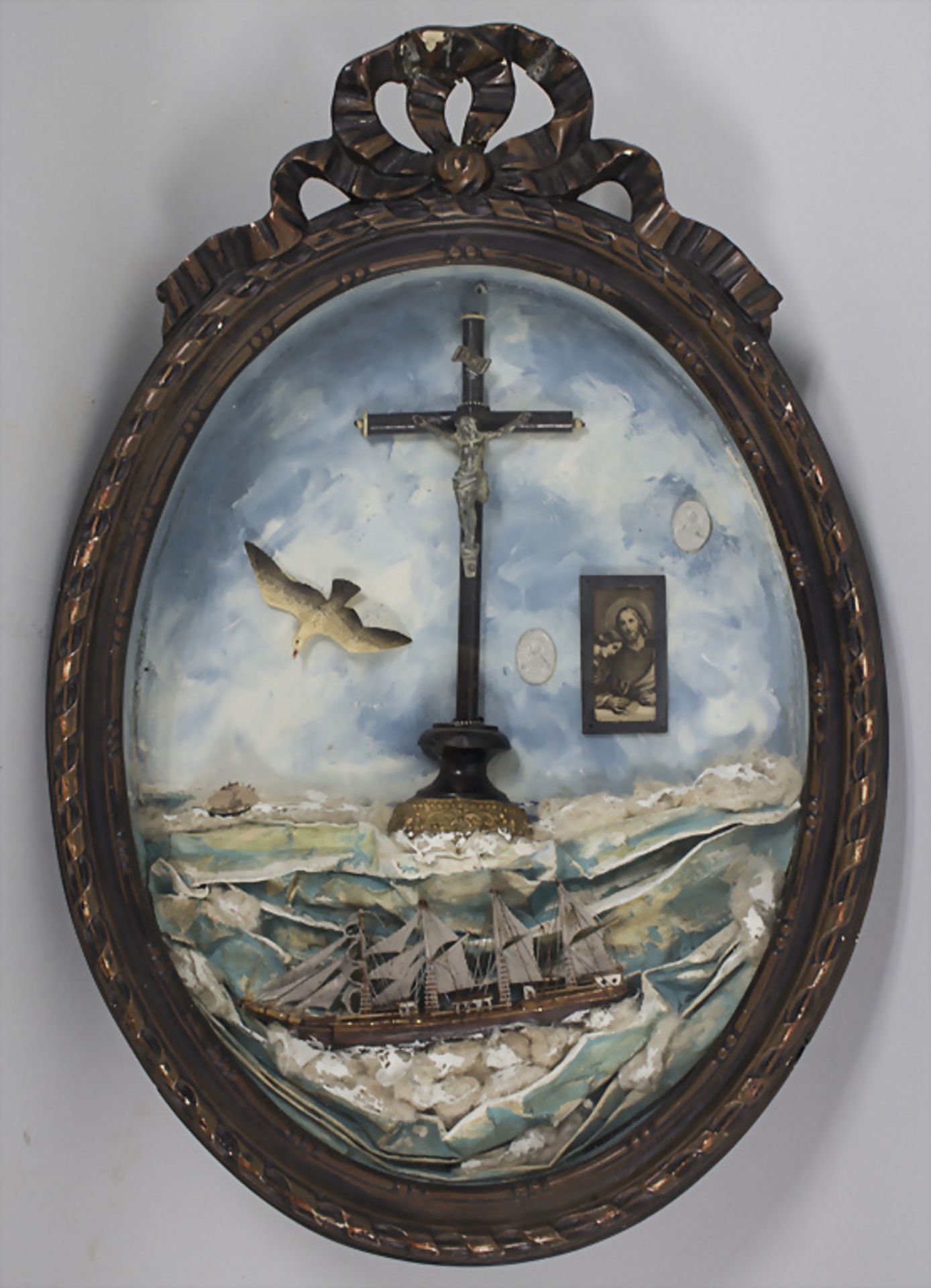 Maritimer Hausaltar mit Viermastsegler / A maritime house altar with a four-masted sailor, 19. Jh.