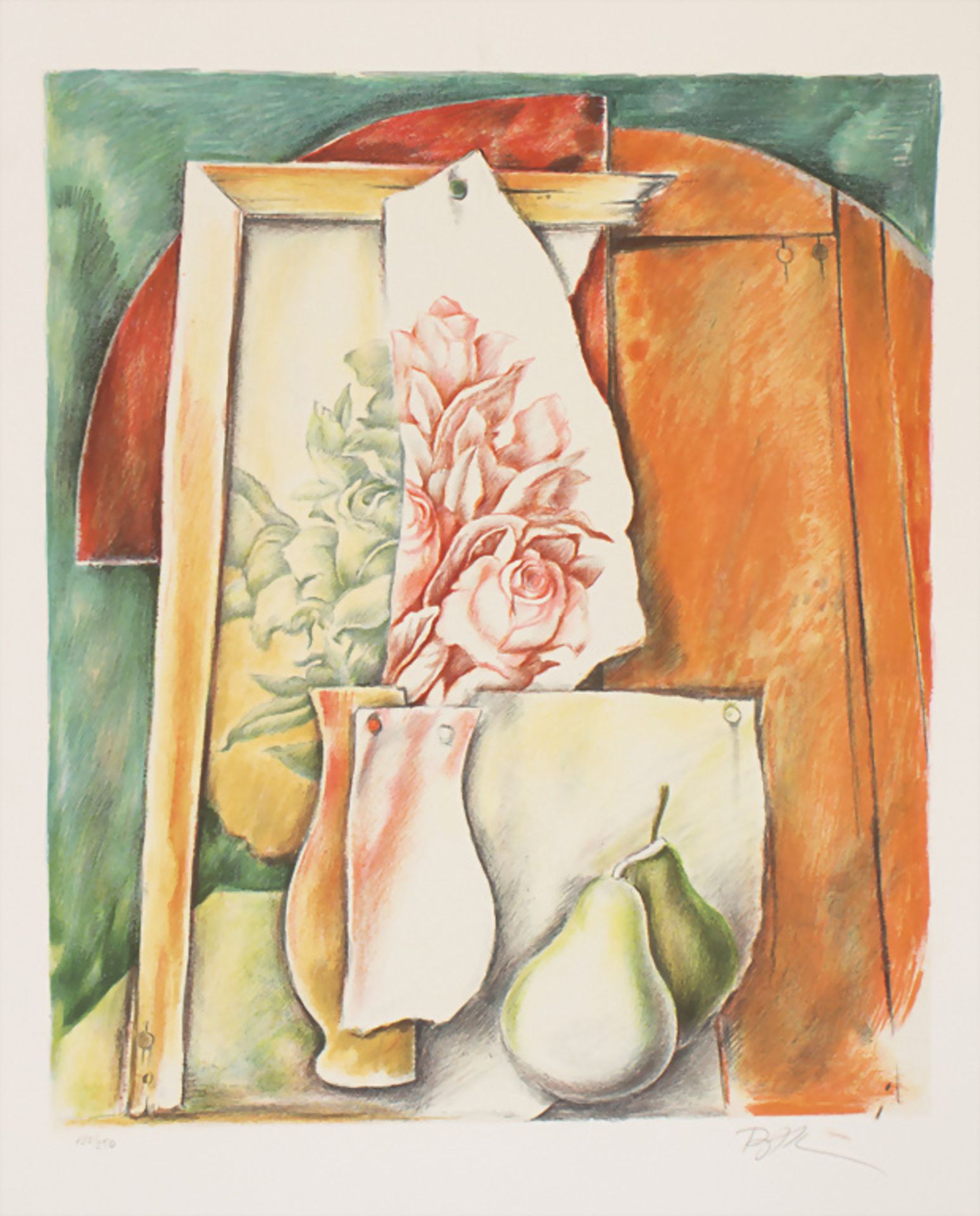 Samuel Bak (*1933), 'Abstraktes Stillleben mit Rosenvase und Birnen', 20. Jh.