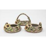 3 Jugendstil-Korbschalen mit Sonnenblumen/3 Art Nouveau Ceramic Baskets with Sunflowers, ...