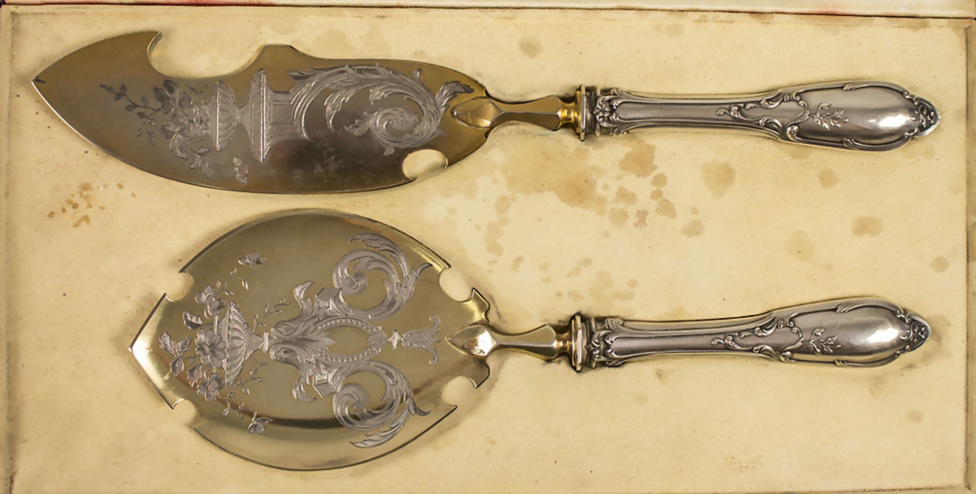 2 Teile Vorlegebesteck im Etui / A set of 2 pieces of serving cutlery, Frankreich, um 1900