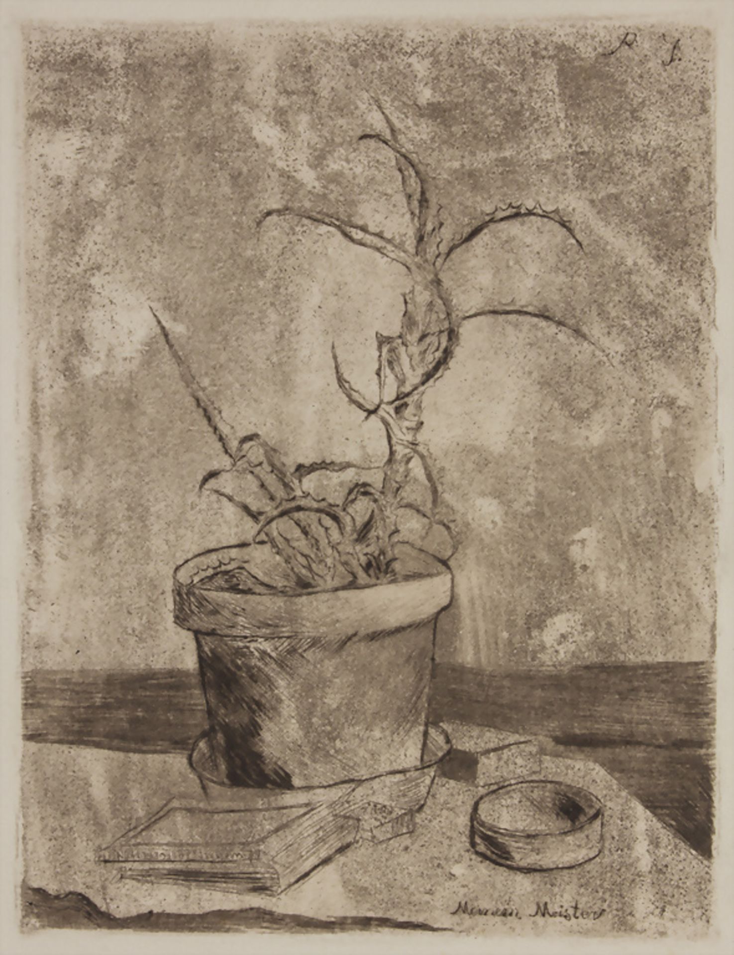 Monogrammist R.J., 'Stillleben mit Kaktus' / 'A stillife with a cactus', 20. Jh.