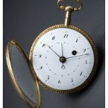 Offene Taschenuhr mit 1/4 Std. Repetition und Kalender / An 18k gold pocket watch 1/4 quarter ...