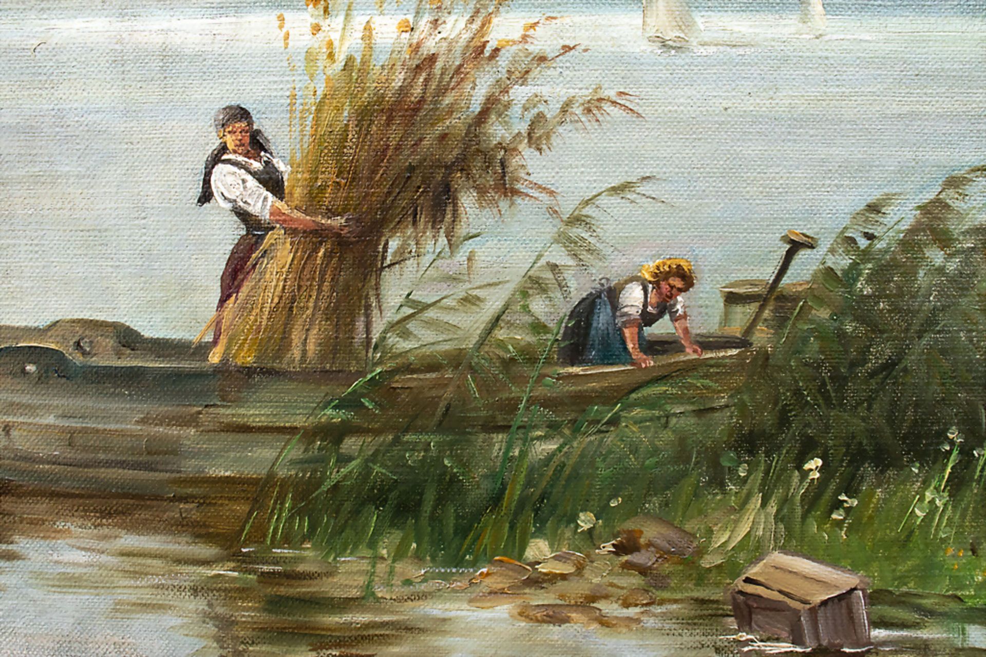 Künstler des 20. Jh., 'Bei der Schilfernte' / 'Harvesting reed' - Image 4 of 8