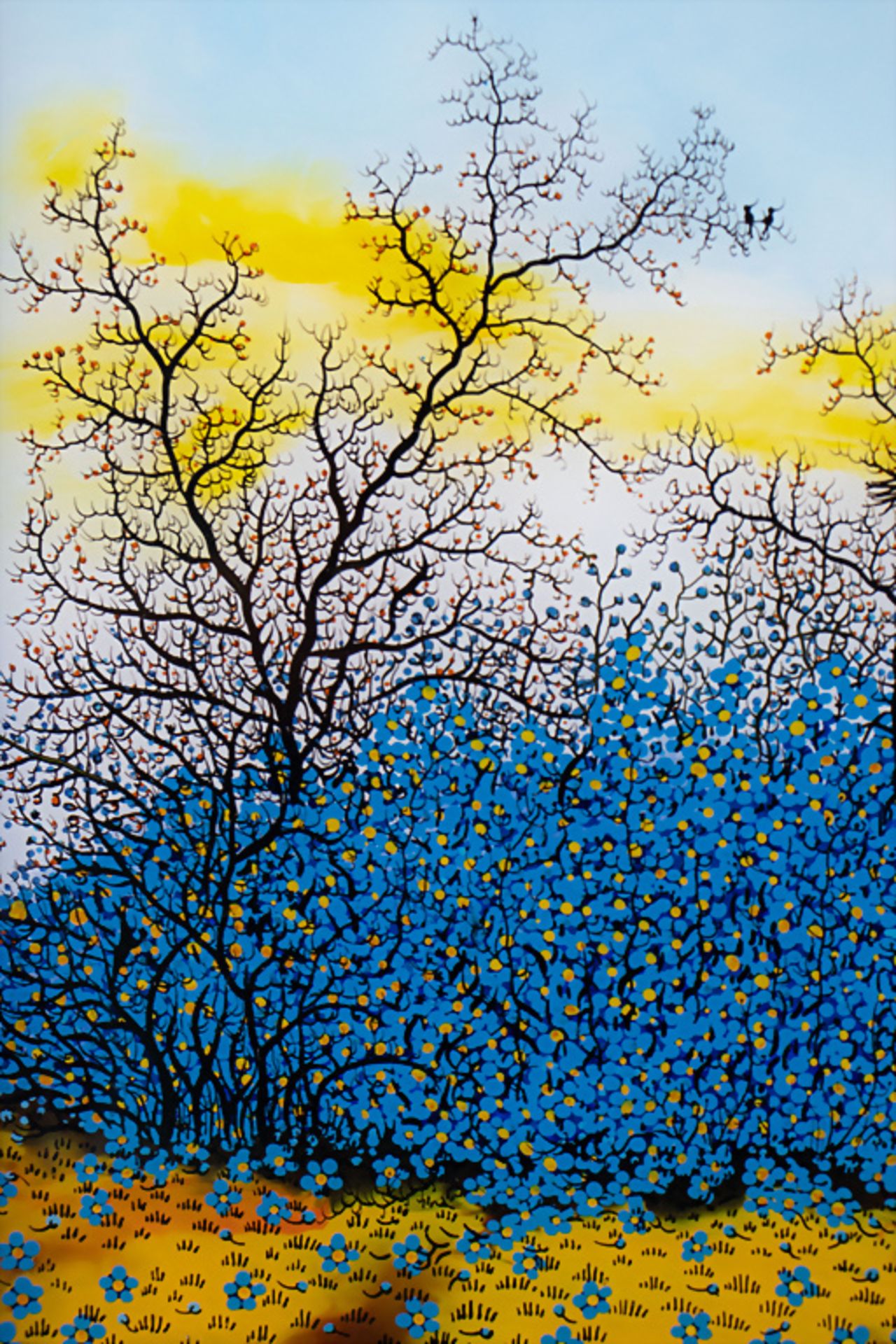 Hinterglasbild 'Frühling (blauer Busch)' / A reverse glass painting 'Springtime (blue bush)', ... - Bild 3 aus 5