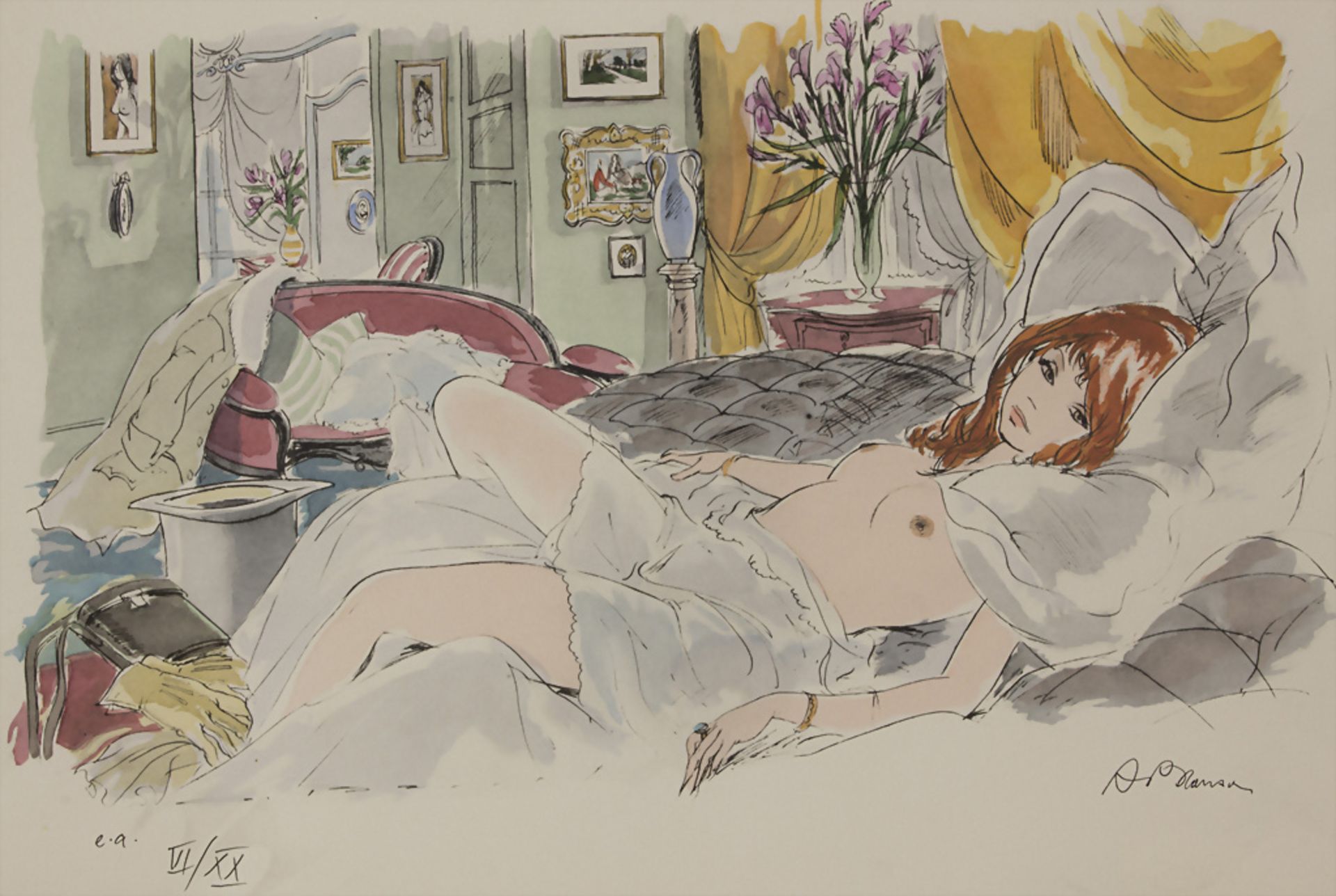 Künstler des 20. Jh., 'Weiblicher, liegender Halbakt' / 'A female, lying semi-nude', 20. Jh. - Image 2 of 3