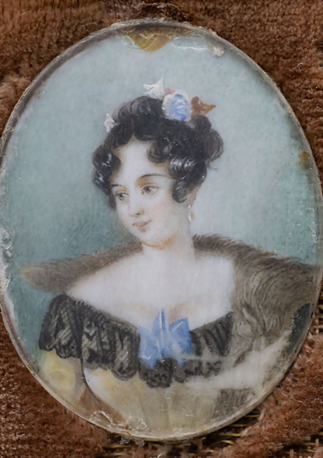 Biedermeier Miniatur Porträt einer jungen Dame / A Biedermeier miniature portrait of a young ... - Image 2 of 3