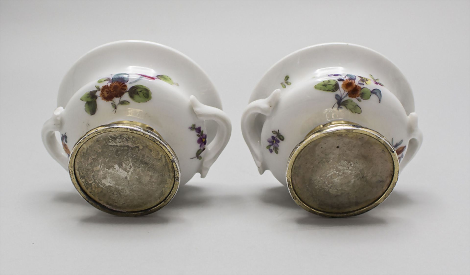 4 Gewürzschälchen mit Silbermontur / A set of four salt cellars with silver mount, Meissen, ... - Bild 4 aus 6