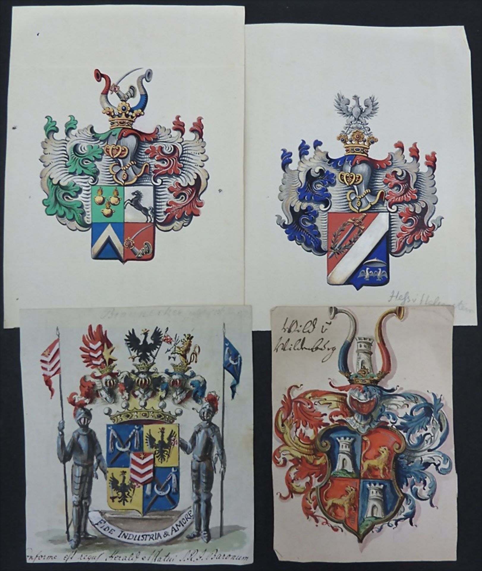 Vier kolorierte Wappen / Four colored coats of arms, deutsch, 17./18. Jh.