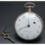 Offene Taschenuhr mit 1/4 Std. Repetition / A 18k gold pocket watch 1/4 quarter repeater, ...