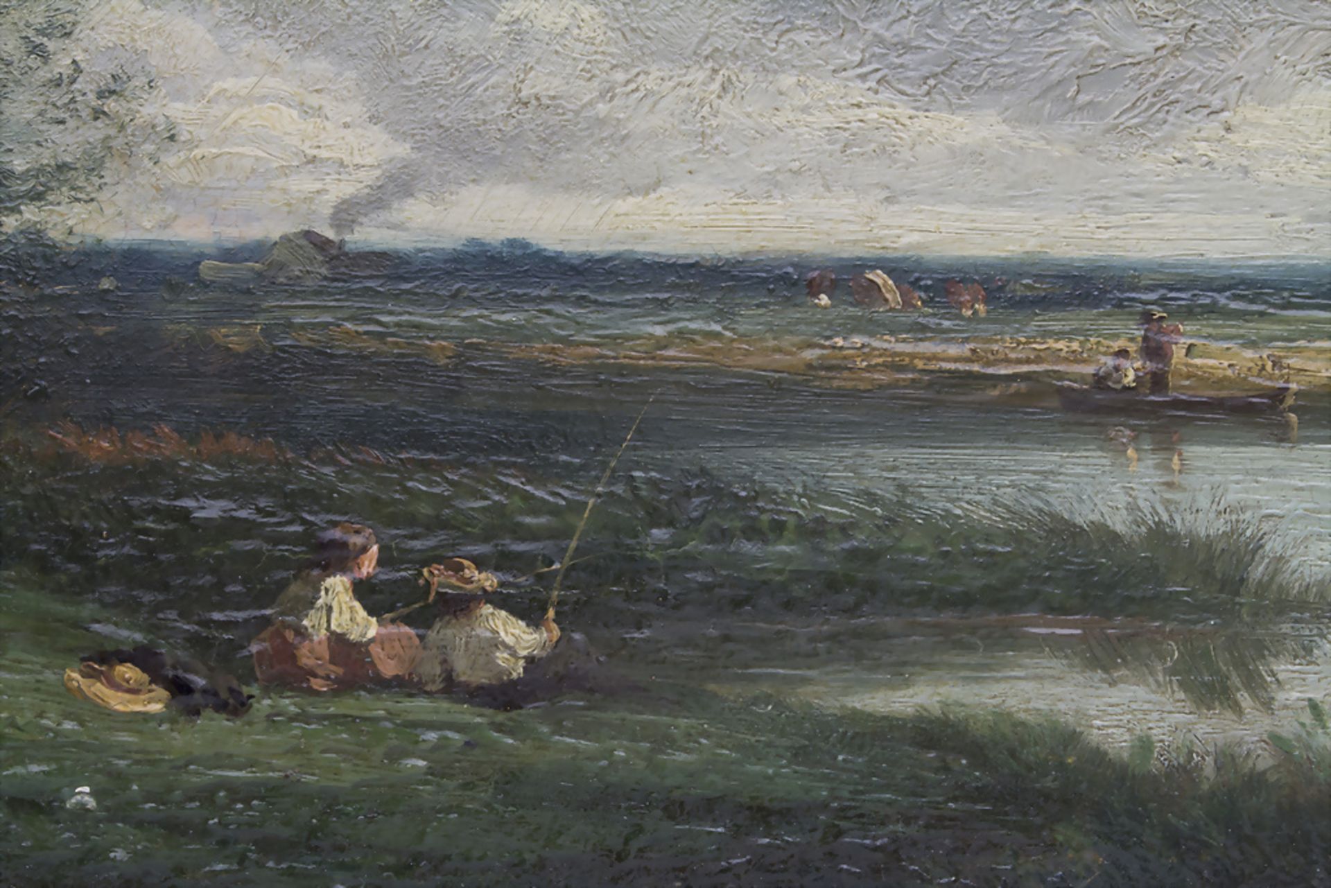 Henri van Wyk (1833-?), 'Flusslandschaft mit Anglern und Fischerboot' / 'A riverscape with ... - Bild 4 aus 5