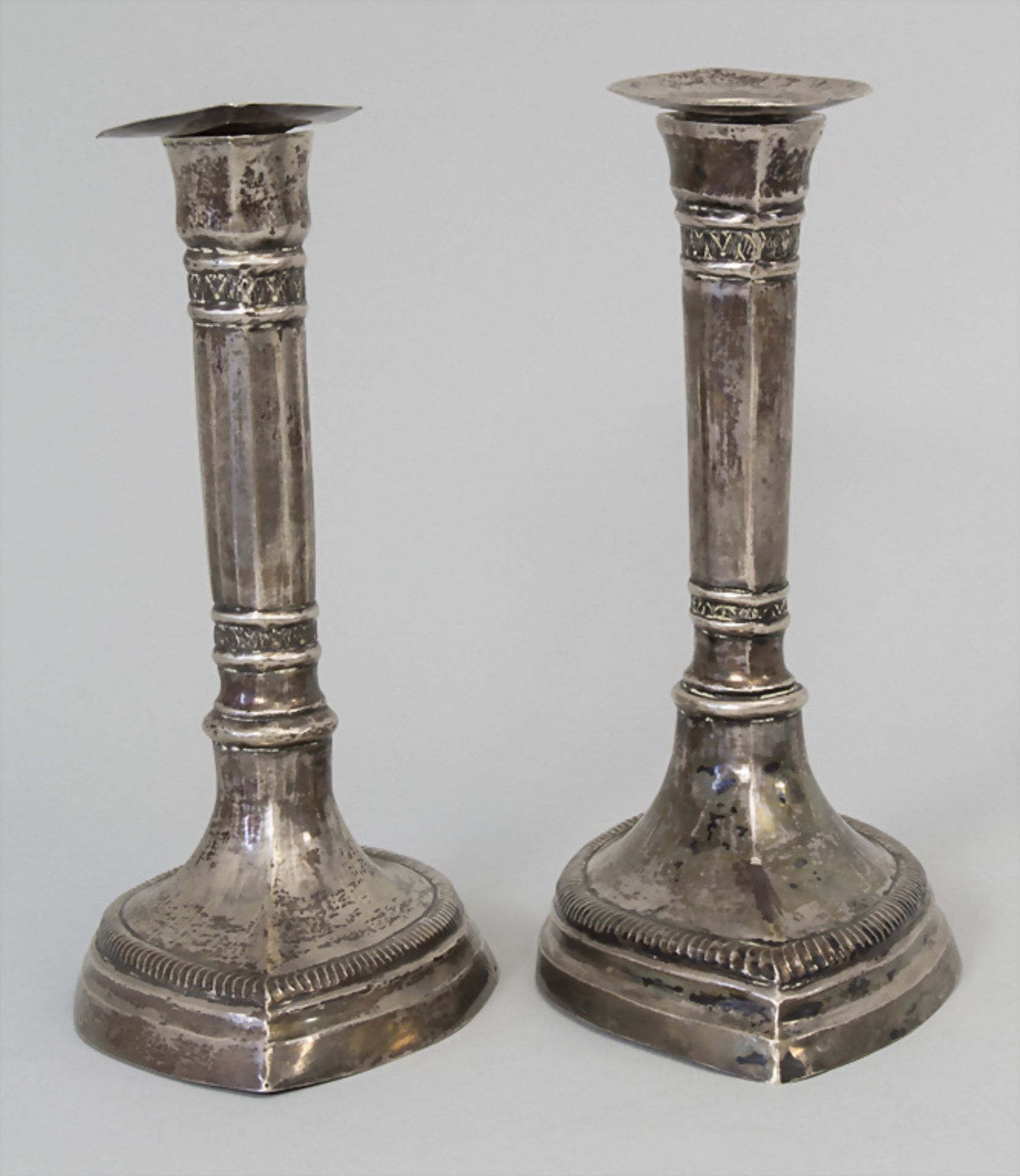 Paar Empire Kerzenleuchter / A pair of Empire silver candlesticks, Listle, um 1820 - Bild 4 aus 13