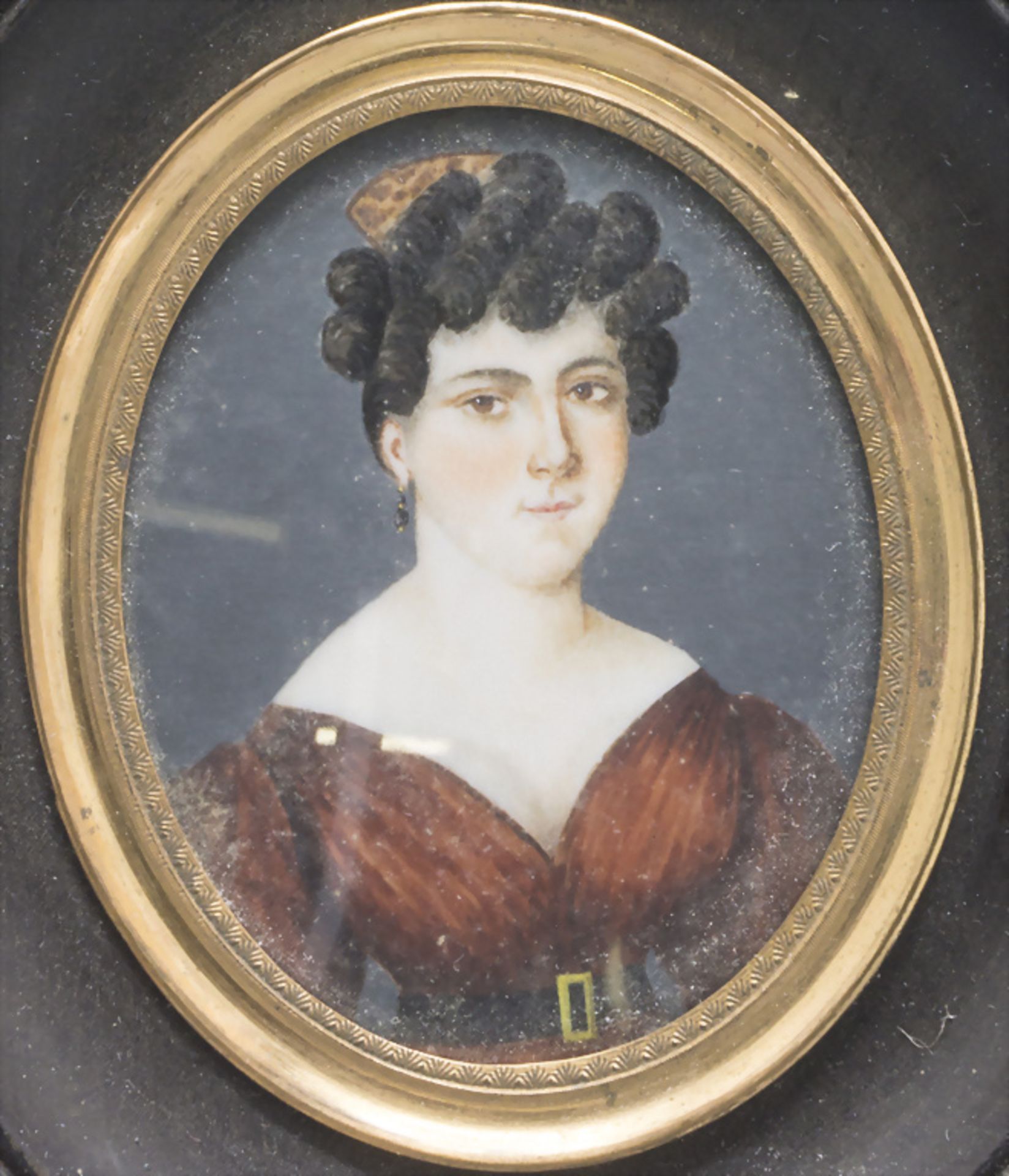 Miniatur Porträt einer jungen Dame im rotem Kleid / A miniature portrait of a young lady ... - Bild 2 aus 3