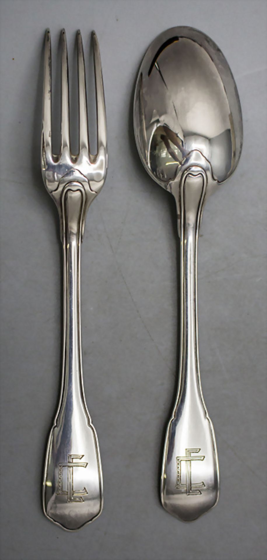 Art Déco Gabel und Löffel im Etui / An Art Déco silver fork and spoon in a box, Ernest Prost, ... - Bild 2 aus 4