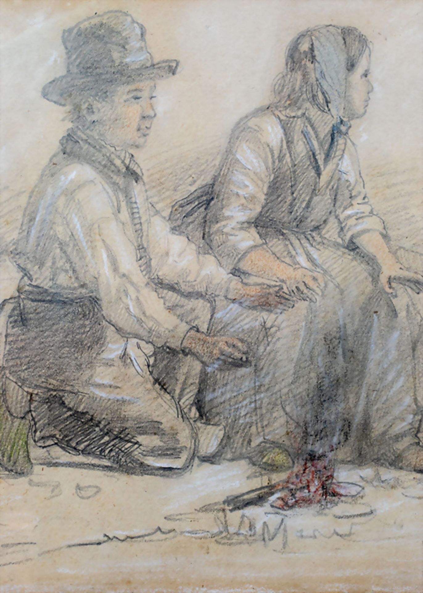 Henri VAN SEBEN (1825-1913), 'Junges Bauernpaar' / 'A young peasant couple', Brüssel, wohl ... - Image 4 of 7