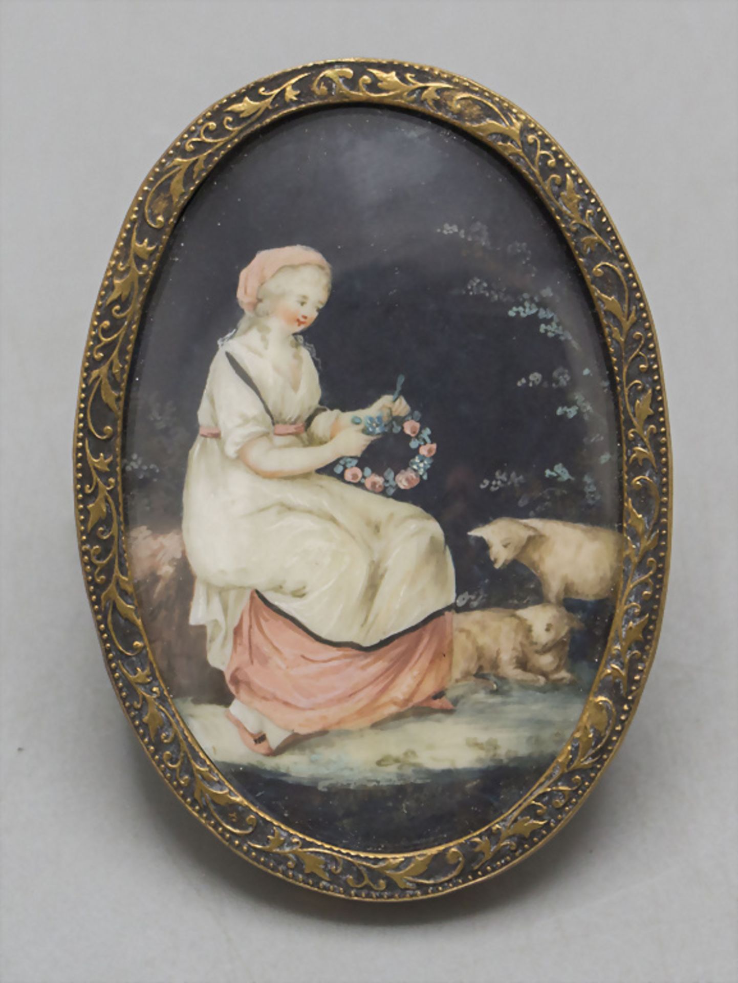 Miniatur 'Junge Schäferin mit Schafen' / A miniature painting 'A young shepherdess with ...