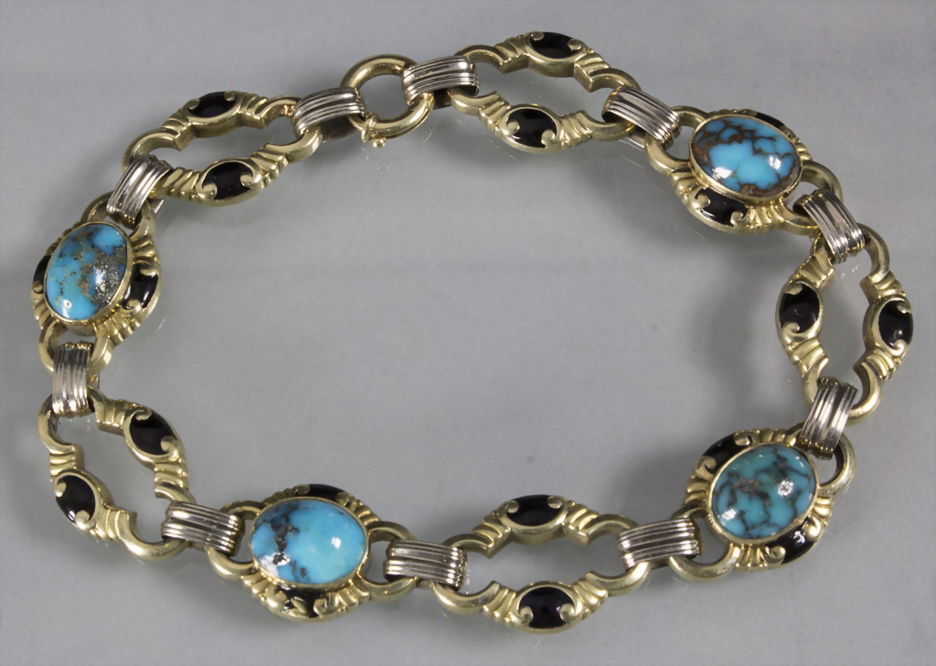 Armband mit Türkisen / A 14ct gold bracelet with turquoises - Bild 2 aus 4