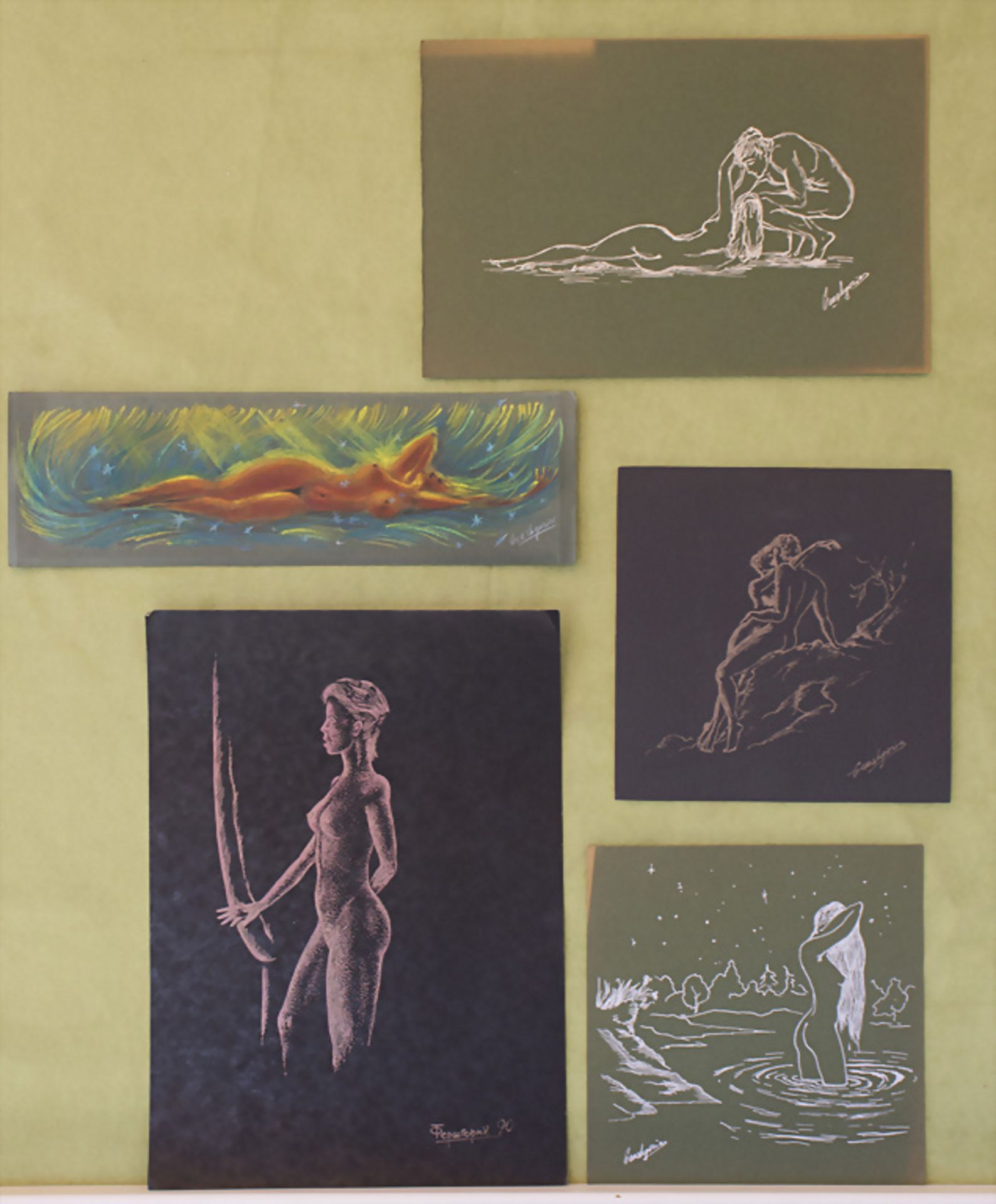 Russischer Künstler, Konvolut aus 5 Aktzeichnungen / A set of 5 nude drawings, Ende 20. Jh.