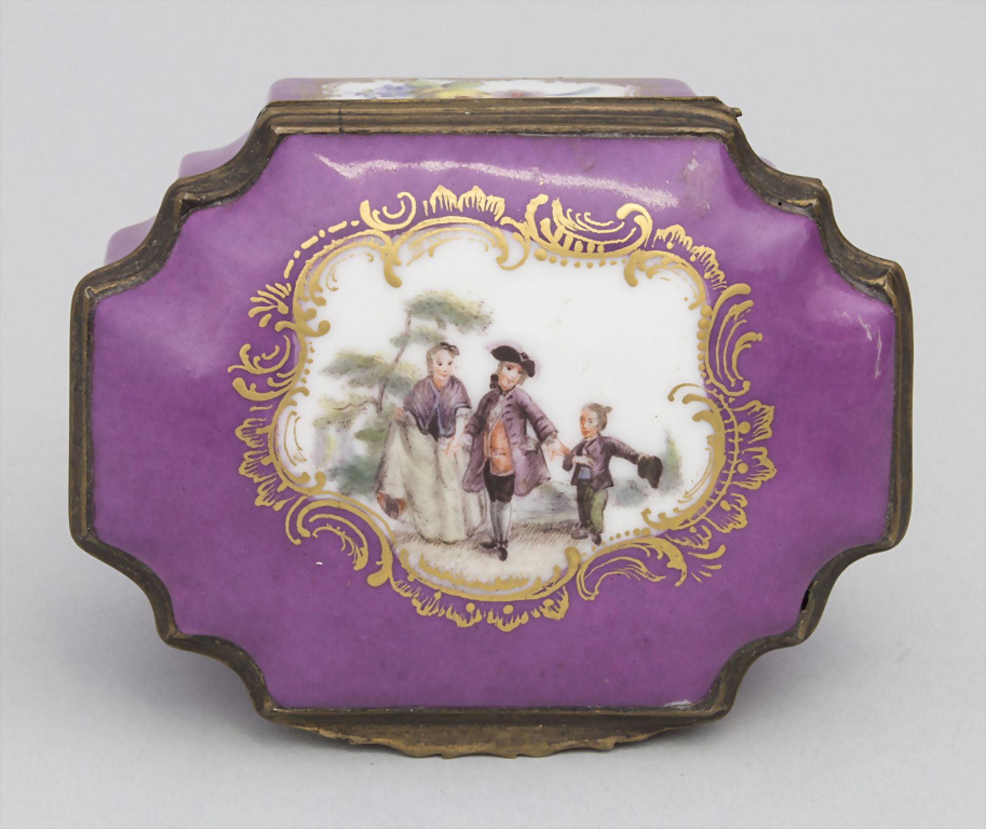 Tabatiere / Schnupftabakdose mit Watteau-Szenen / A snuff box with courting scenes, Höchst, um 1770