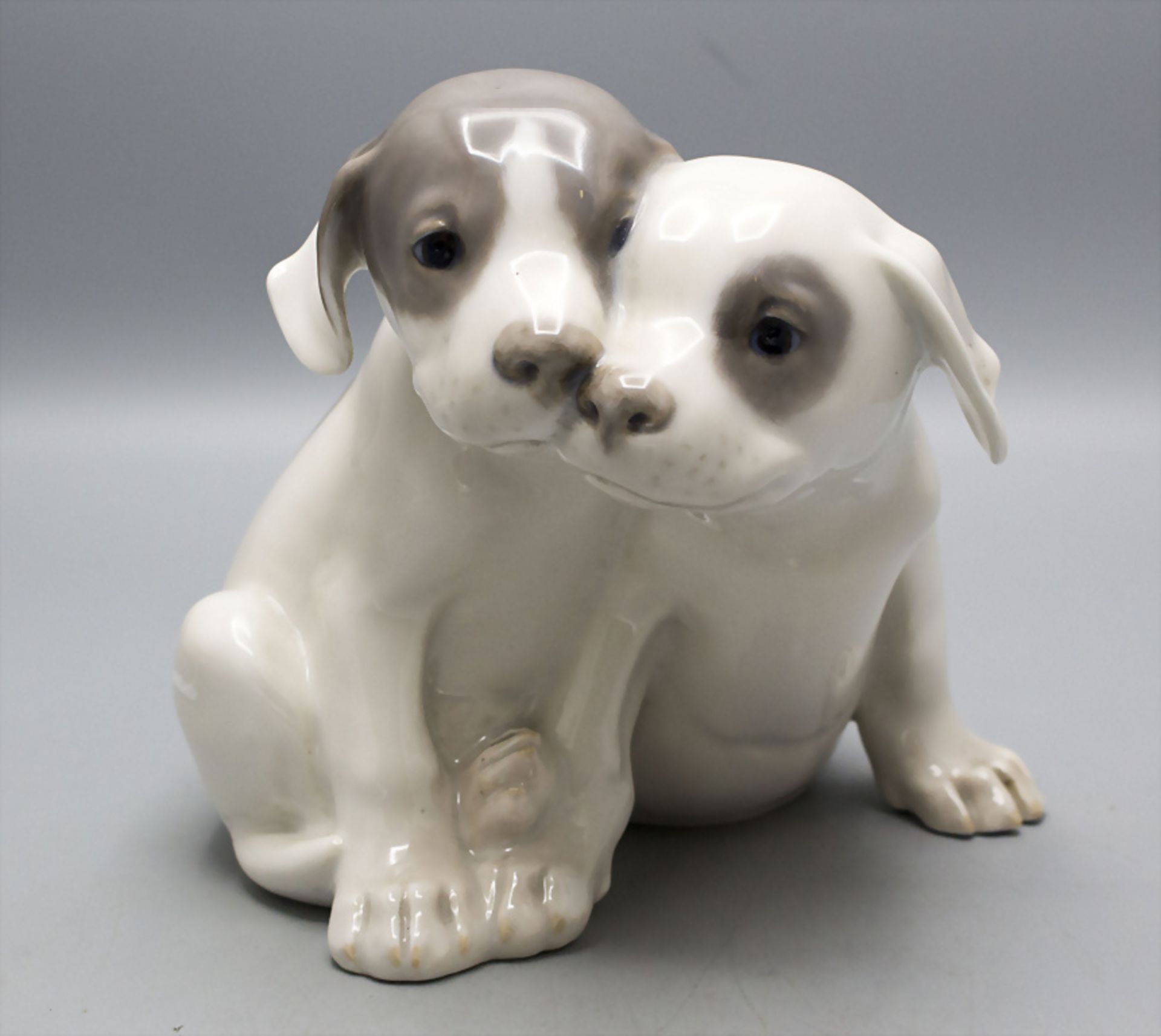 Paar Pointer Welpen / A sitting pair of pointer puppies, Eric Nielsen, Royal Copenhagen, vor 1923