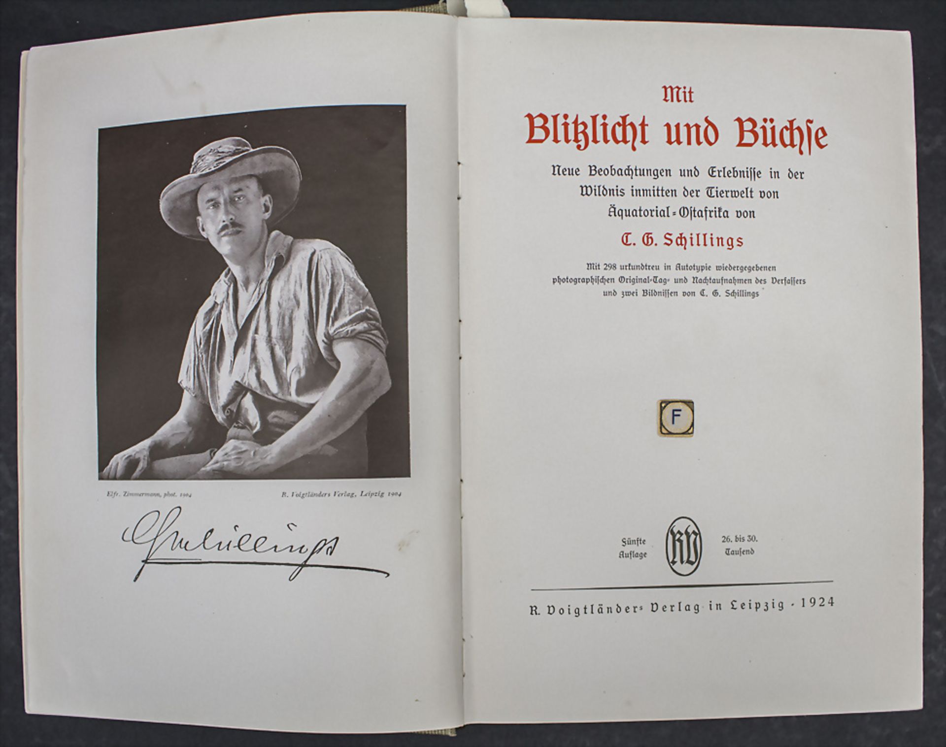 C.G. Schillings: 'Mit Blitzlicht und Büchse', Leipzig, 1924 - Bild 2 aus 7