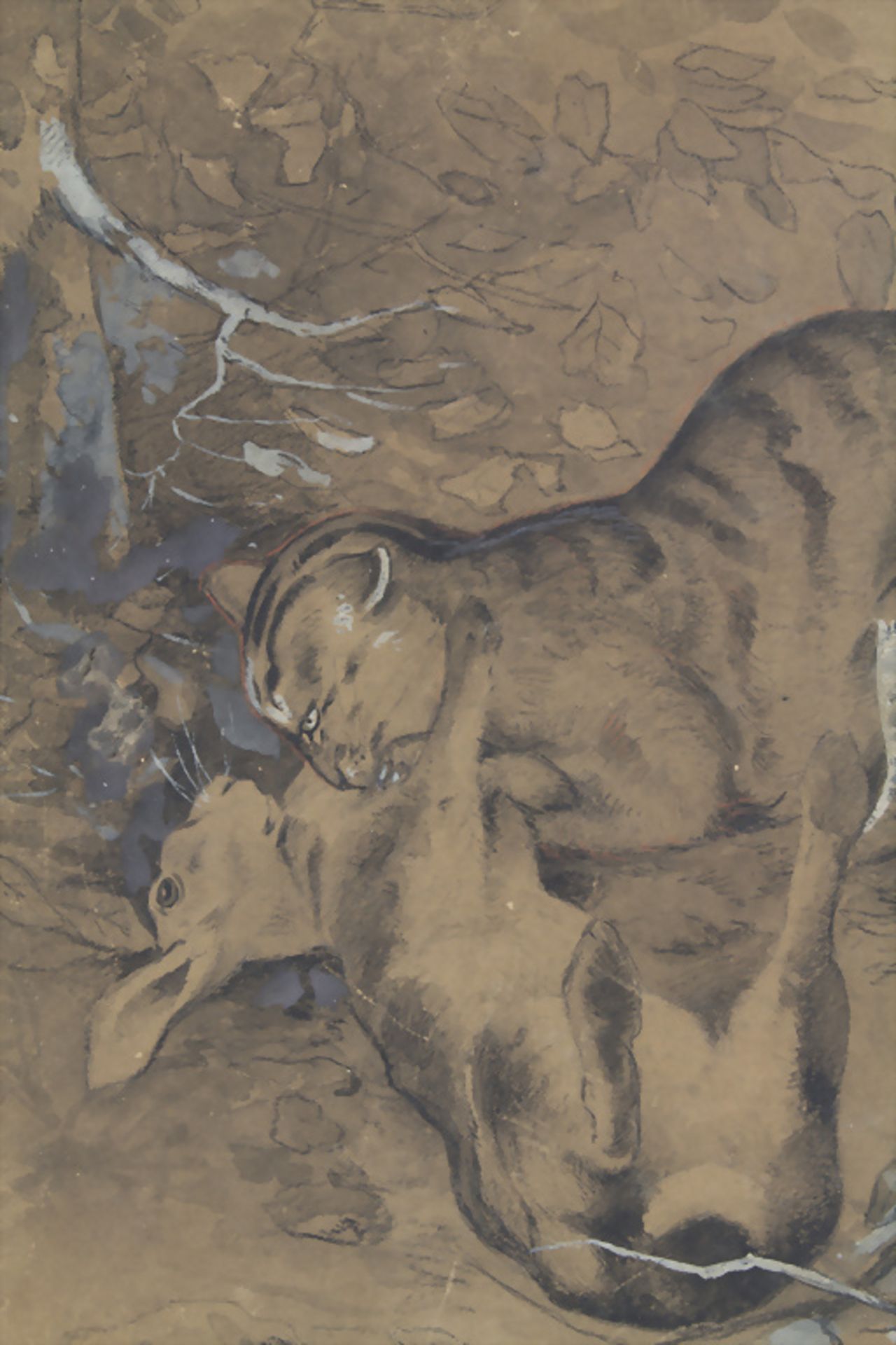 Alex S. Freedman (19./20. Jh.), 'Wildkatze mit erbeutetem Hase' / 'A wildcat with trapped hare' - Bild 3 aus 5