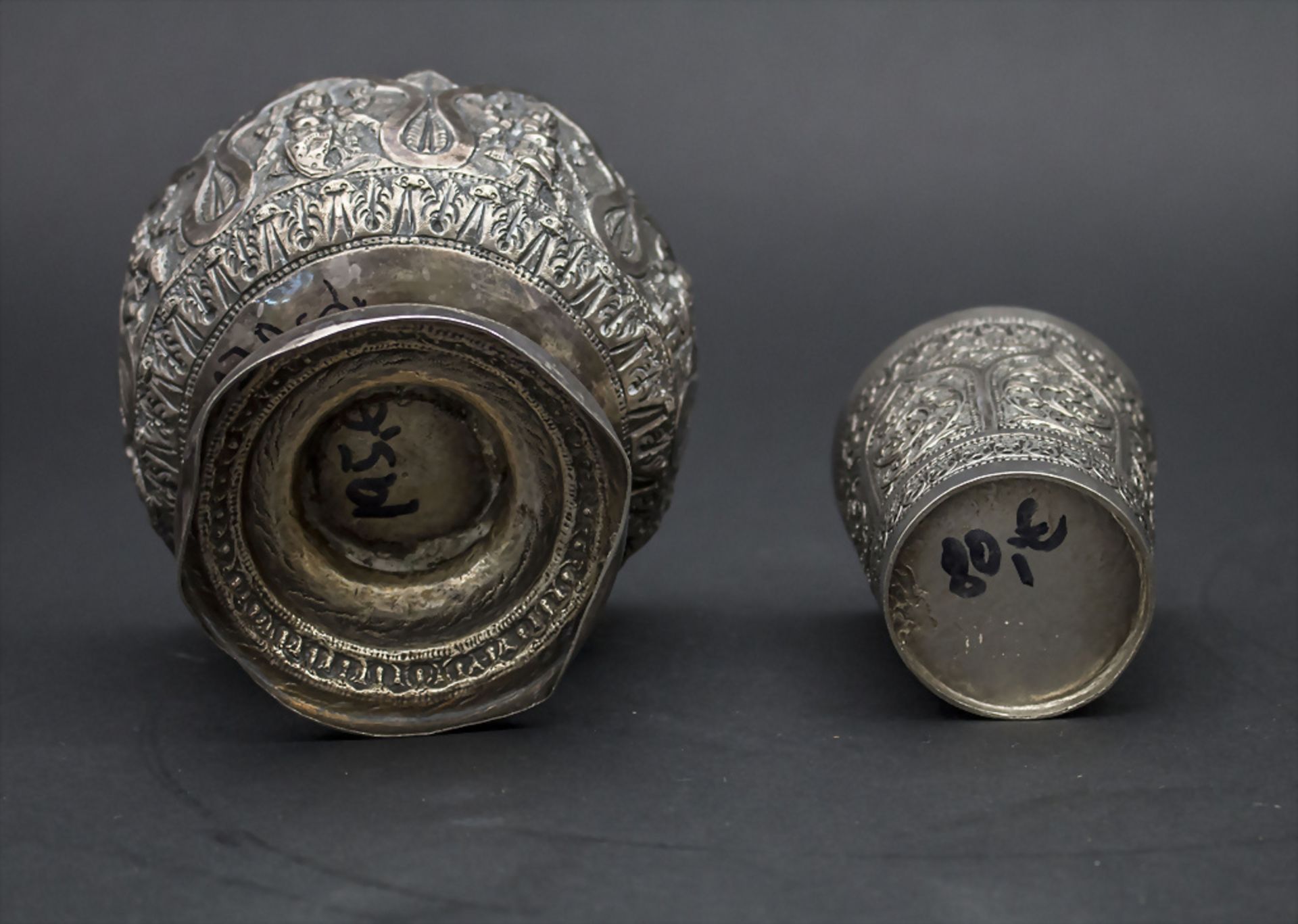 Silber Lotusschale und Becher / A silver lotus bowl and beaker, Thailand - Bild 3 aus 6