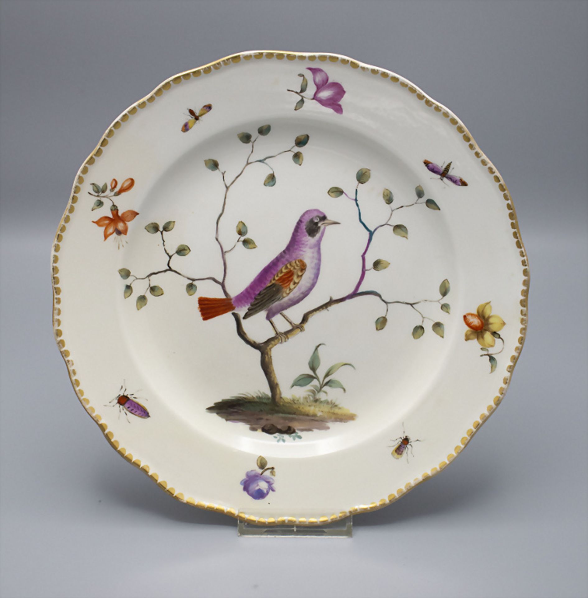 Teller mit Vogel- und Insektenmalerei / A plate with a bird and insects, Meissen, um 1880